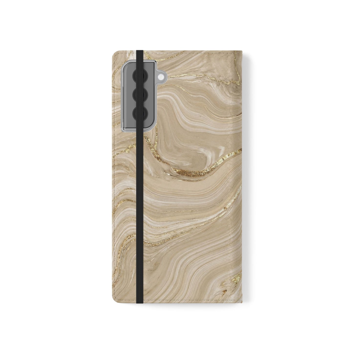 Marble Beige Flip Phone Case – Stylish Wallet Phone Cover with Card Slots