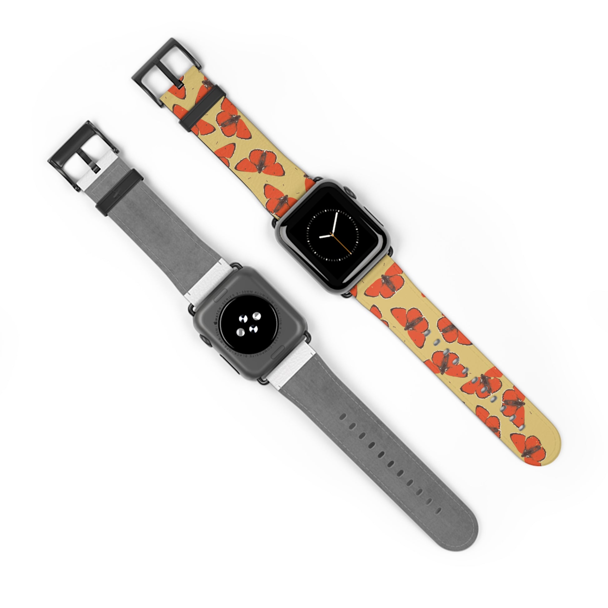 Red Butterfly Watch Band for Apple Watch, colorful accessory with faux-leather strap, perfect gift for her