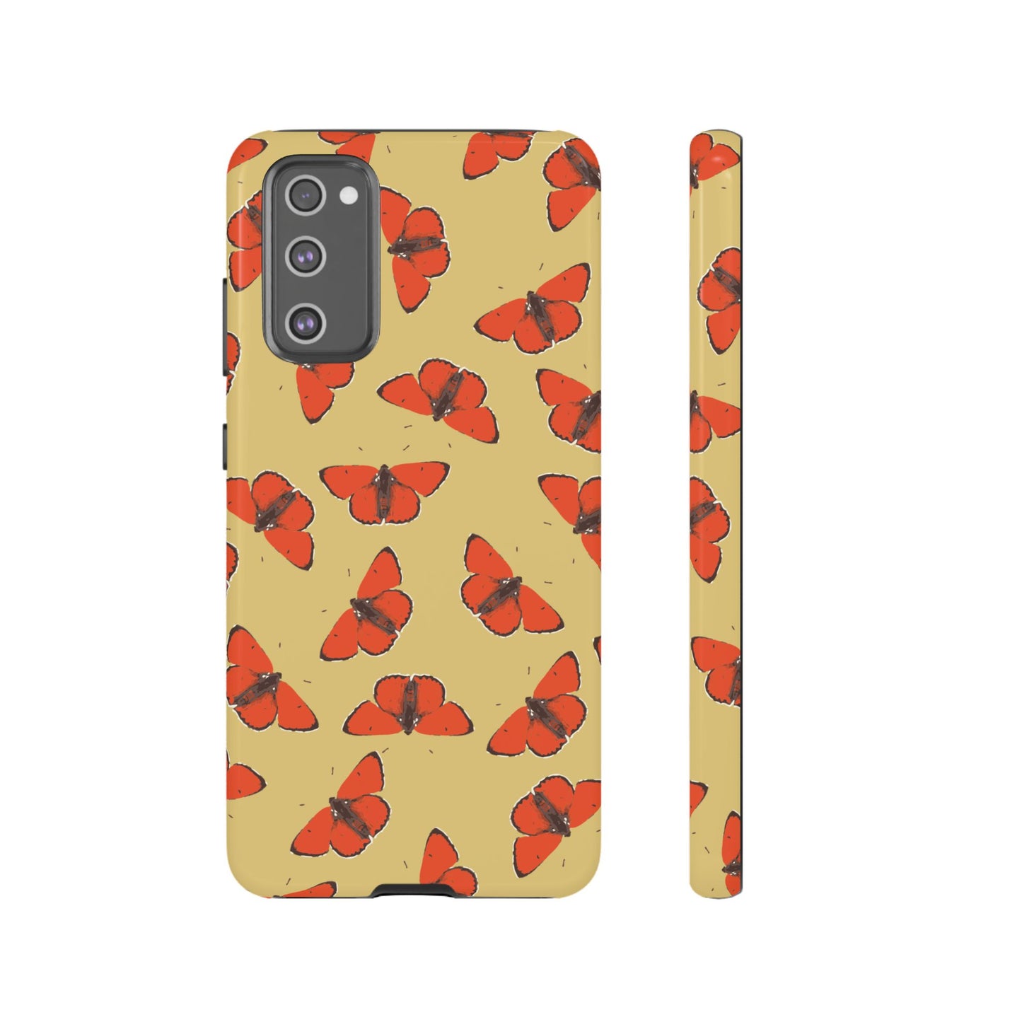 Red Butterfly Pattern Tough Phone Case — Retro Butterflies on Yellow