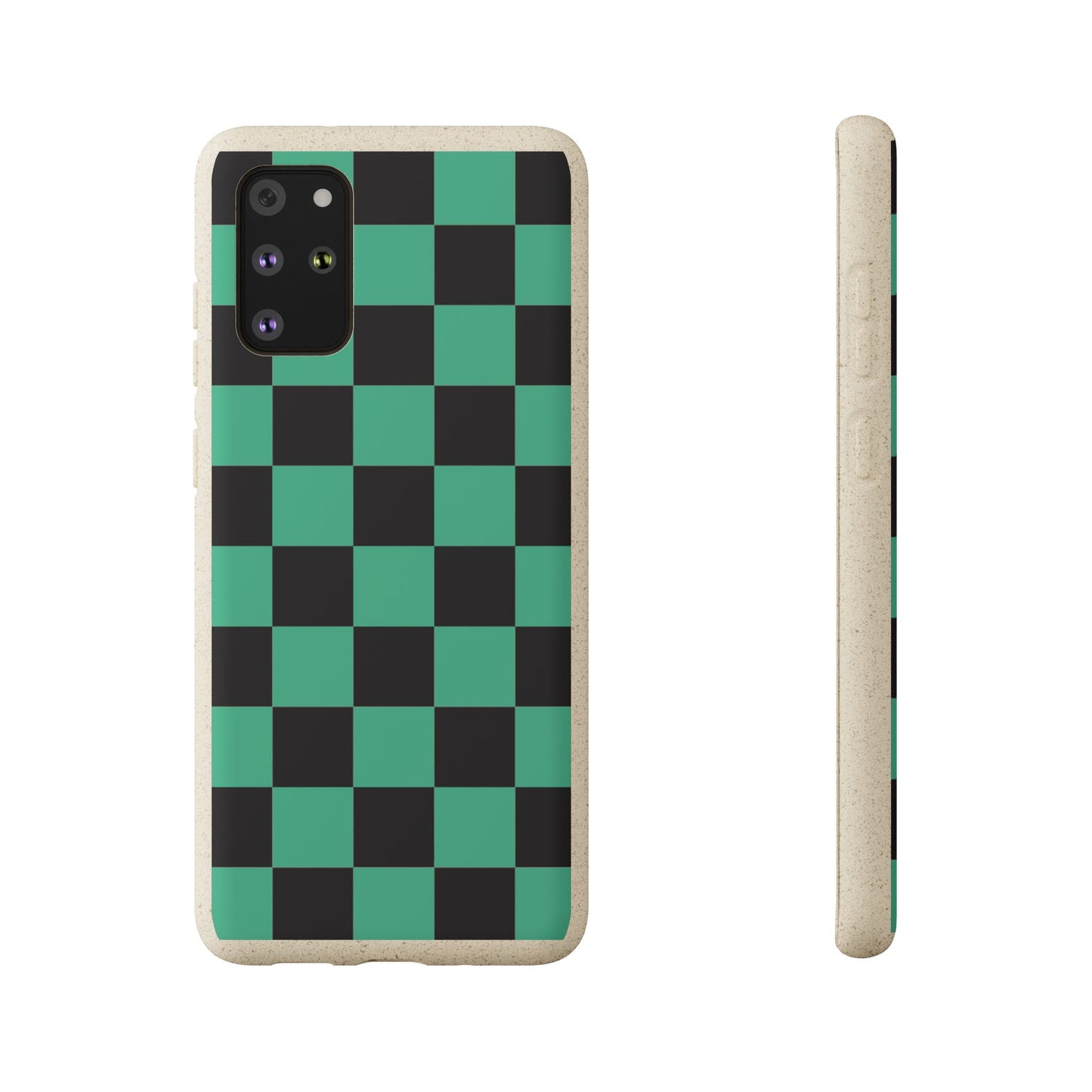 Biodegradable Checkerboard Phone Case — Green & Black Tanjiro Eco Smartphone Cover for Apple iPhone and Samsung Galaxy.