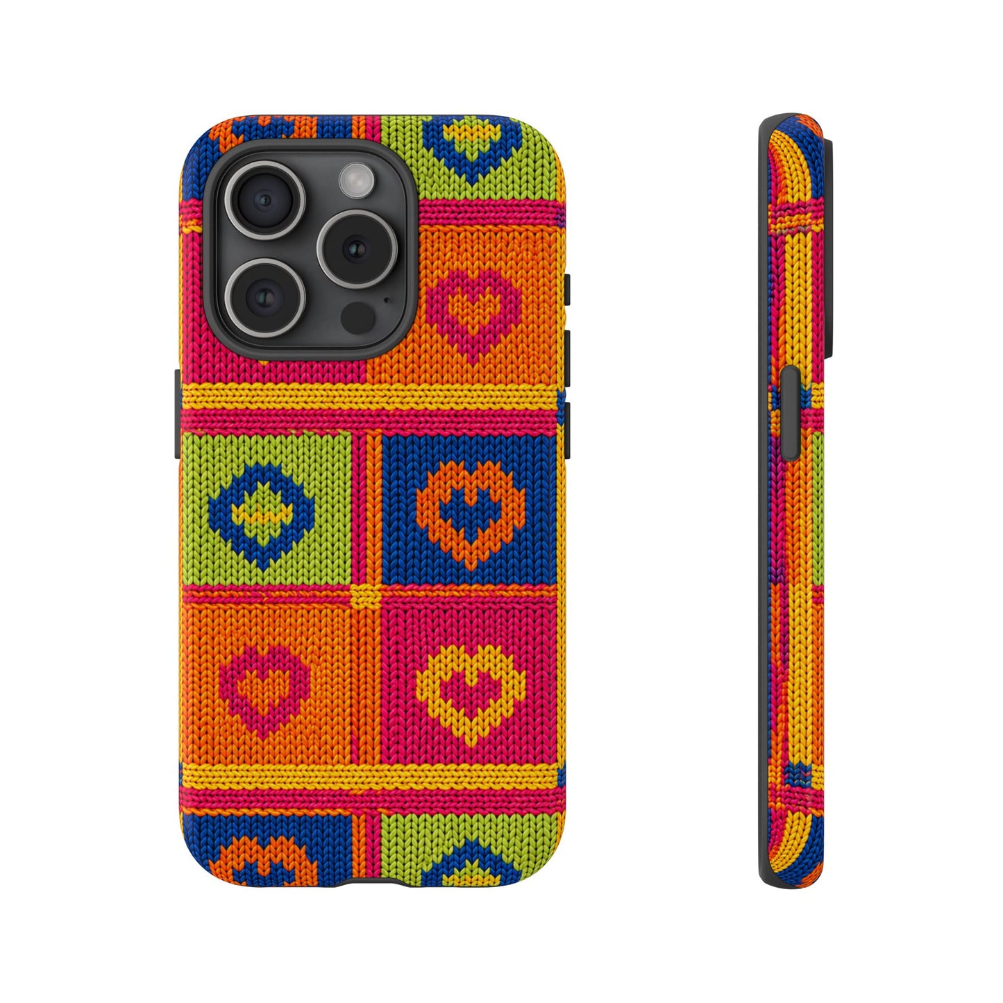 Retro Knit Pattern Heart Patch Tough Phone Case