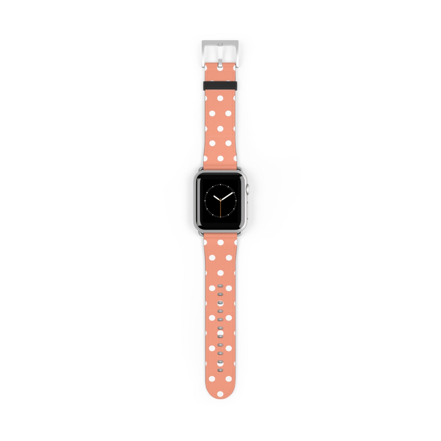 apple watch band in coral pink with white polka dots, cute women watch band, pastel dot pattern strap for Apple Watch