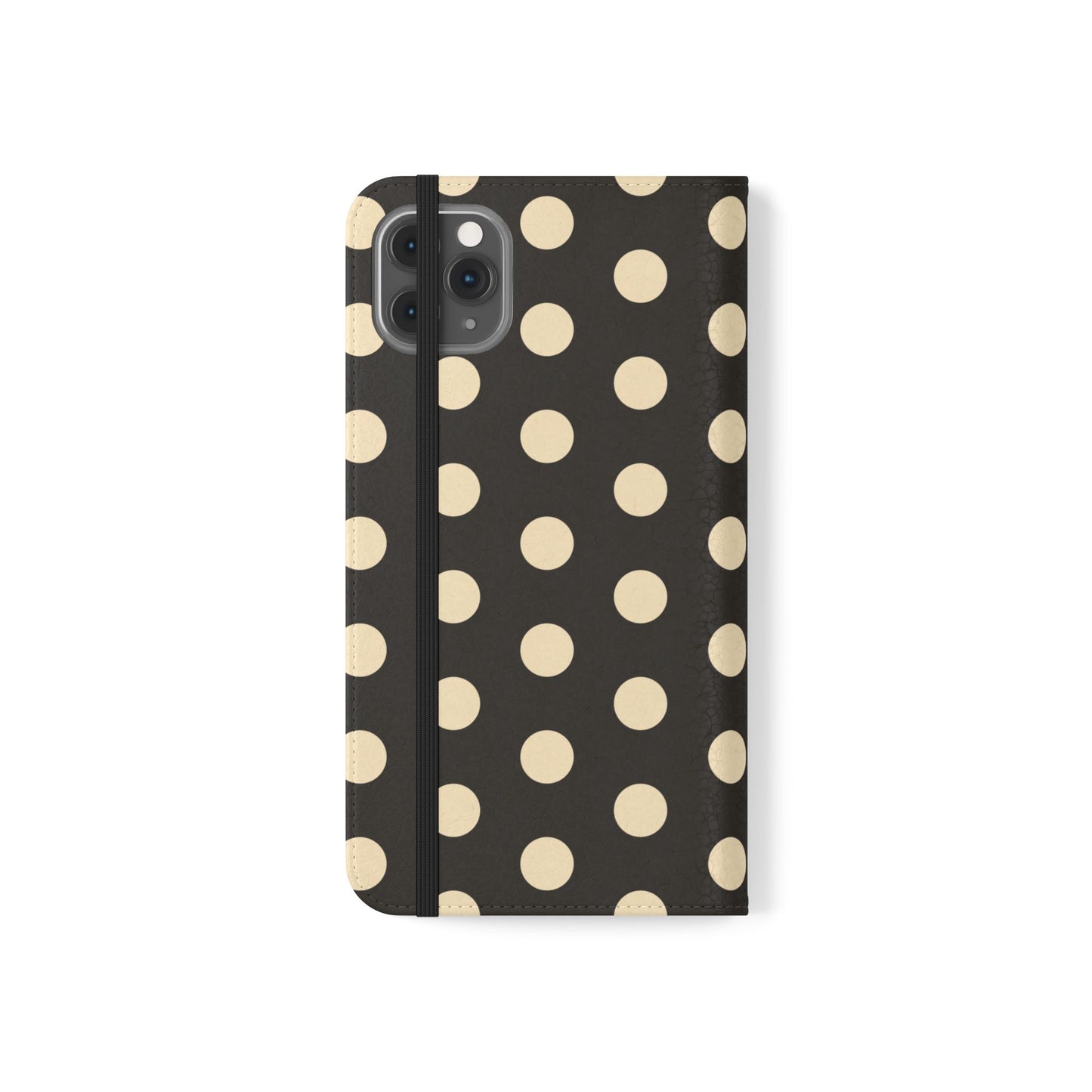 Polka Dot Flip Phone Case – Retro Black & Cream Wallet Cover