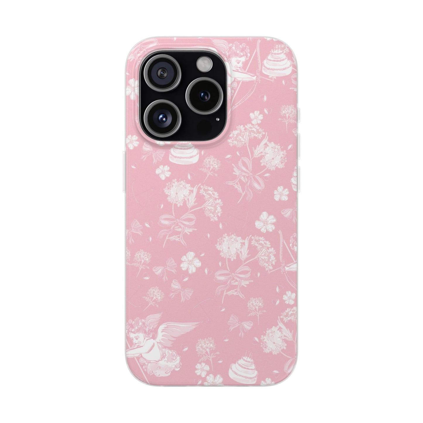 Pink Floral Cherub Flexi Phone Case for Apple iPhone and Samsung Galaxy.