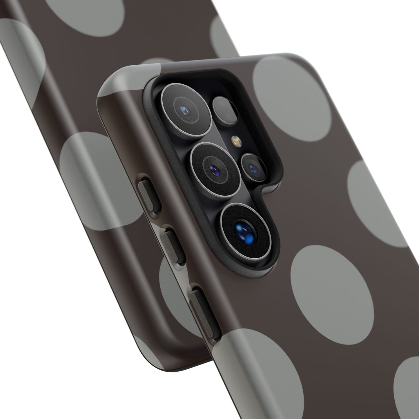 Polka Dot Tough Phone Case – Brown & Gray Retro Dot Protective Cover