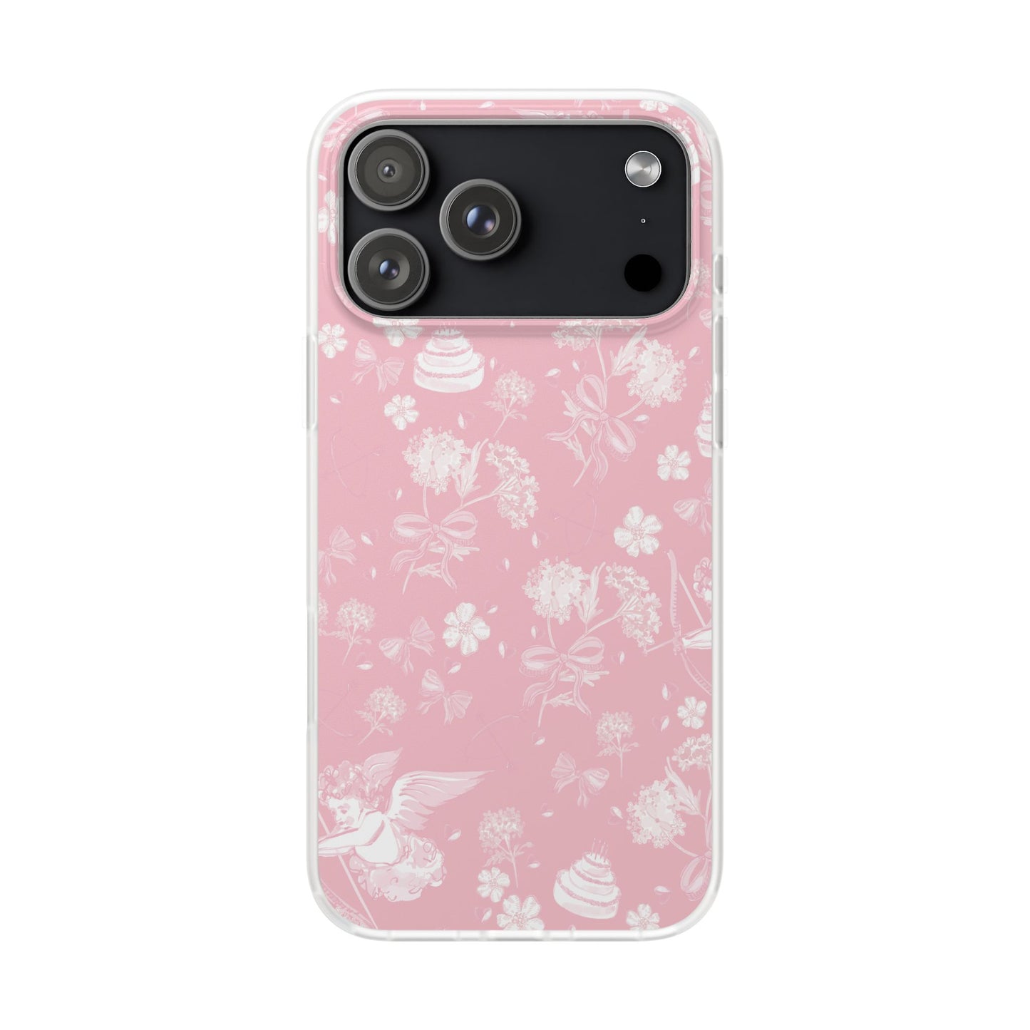 Pink Floral Cherub Flexi Phone Case for Apple iPhone and Samsung Galaxy.