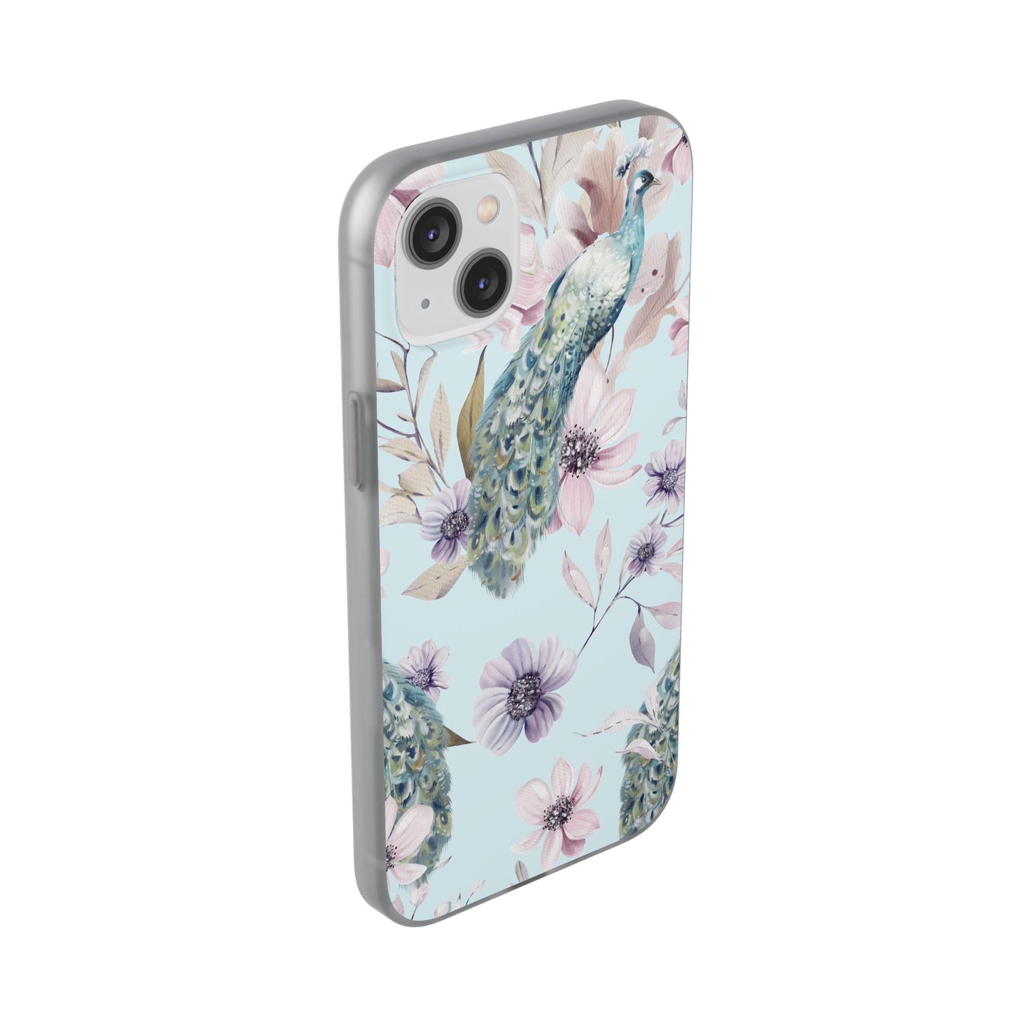 Peacock Floral Phone Case — Pastel Watercolor Bird Slim Case