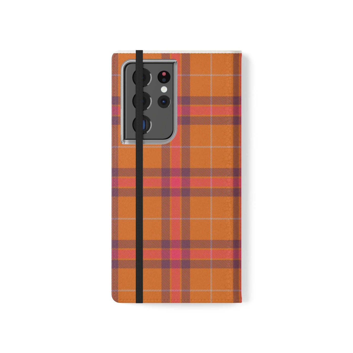 Tartan Flip Phone Case — Orange, Purple & Red Plaid Wallet Cover