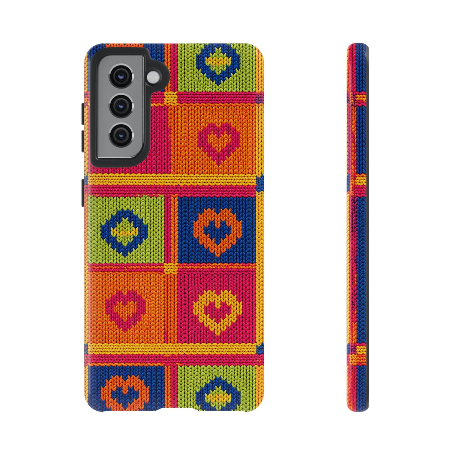 Retro Knit Pattern Heart Patch Tough Phone Case