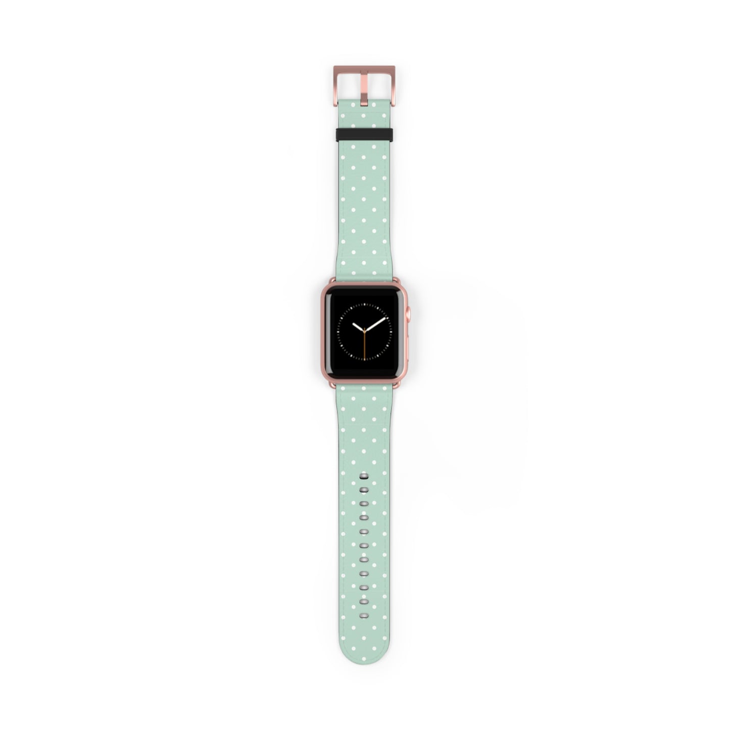 Mint polka dot watch band in pastel green, cute apple watch band for women, soft faux leather strap with white stars