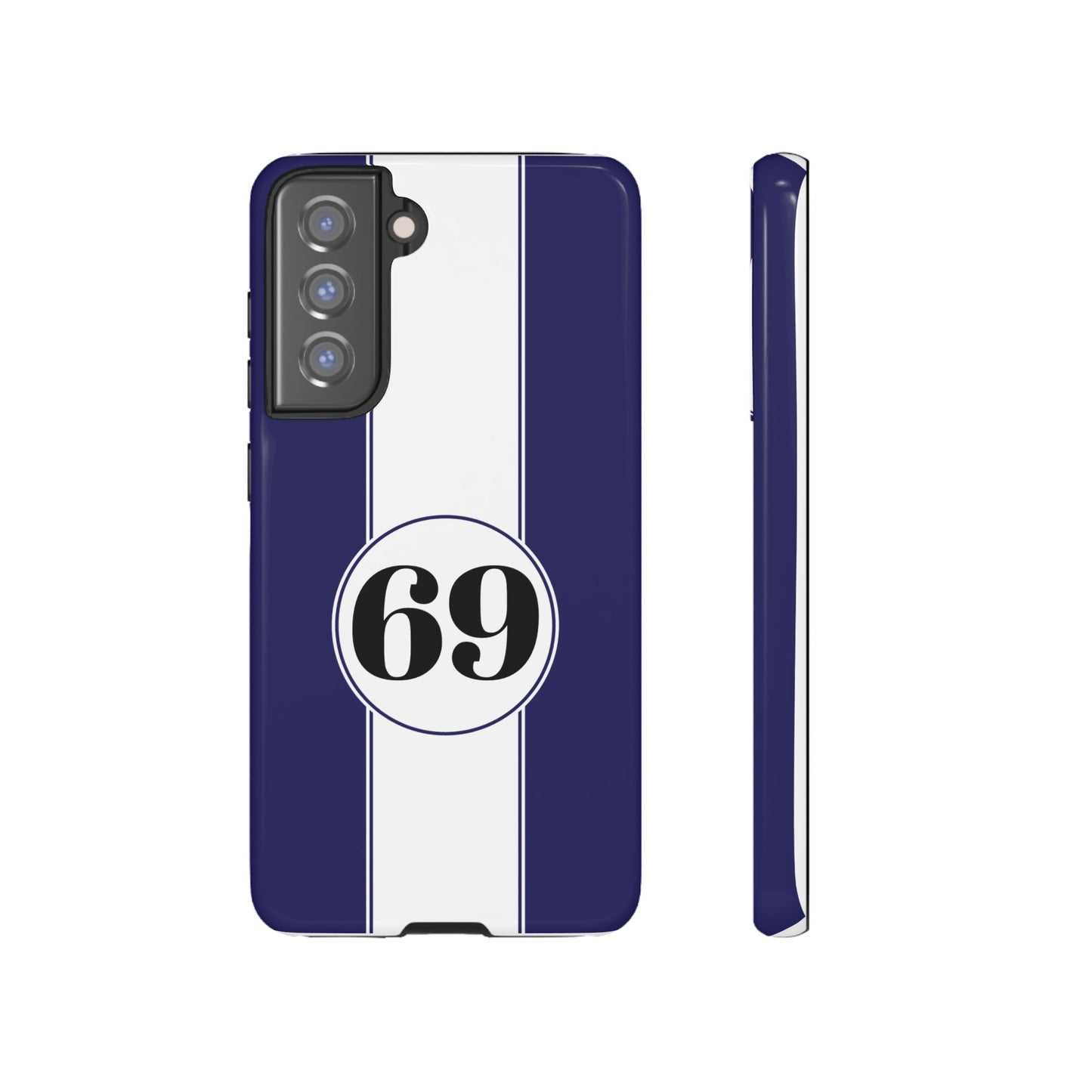 Custom Number Racing Stripe Tough Phone Case for Apple iPhone, Samsung Galaxy and Google Pixel.