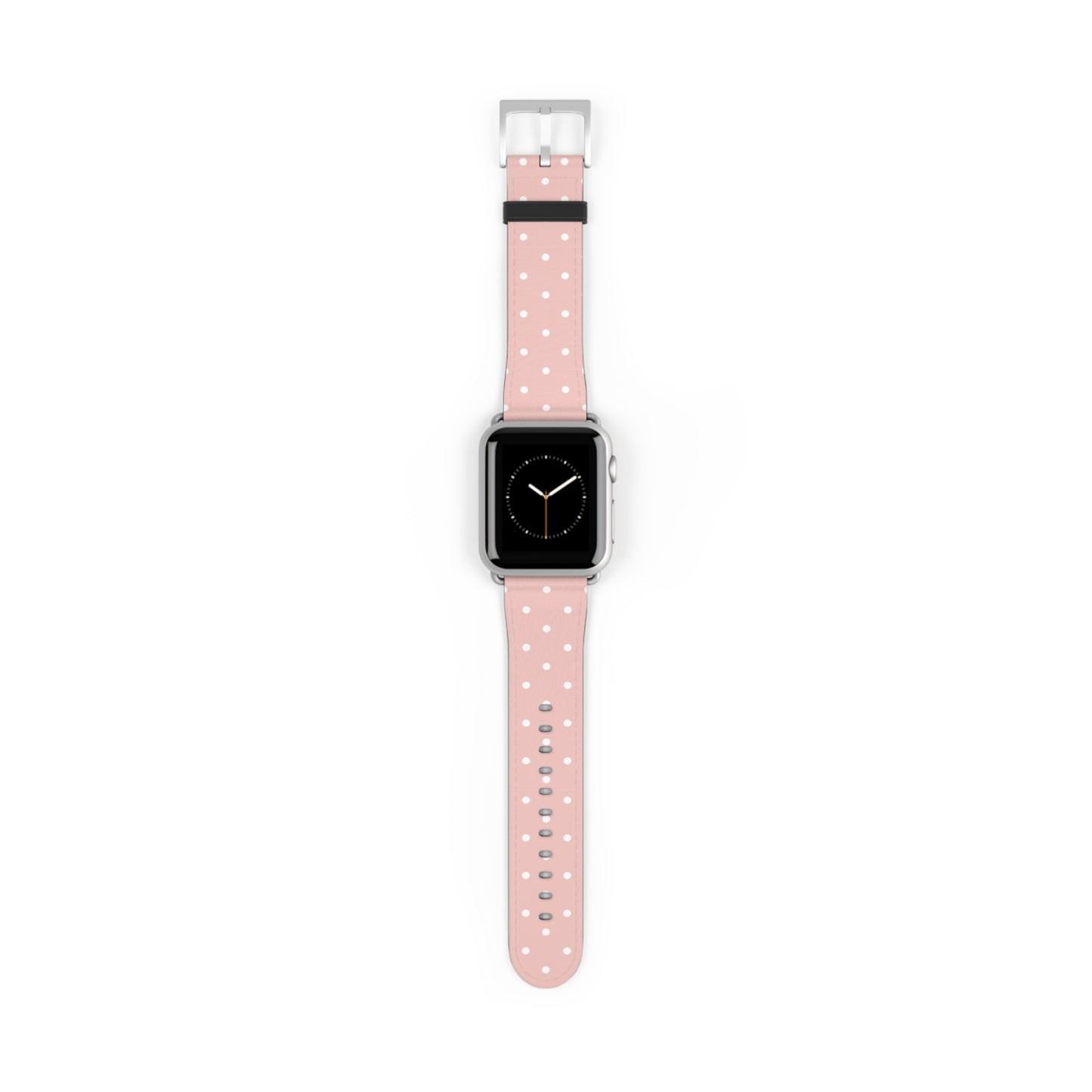 Apple Watch band in soft pink with white polka dots, cute watch band for women, floral-inspired silicone strap