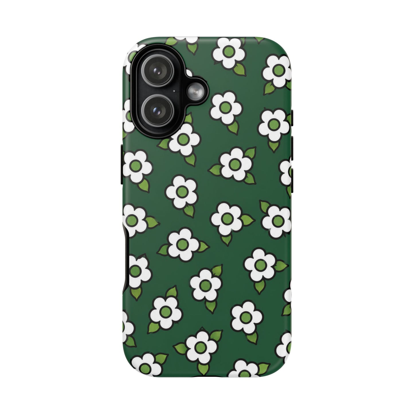 Floral Tough Case — Green White Daisy Protective Phone Cover
