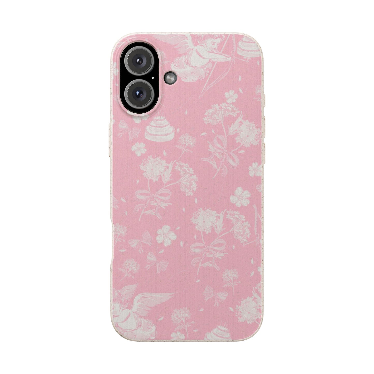 Pink Floral Cherub Biodegradable Phone Case for Apple iPhone and Samsung Galaxy.
