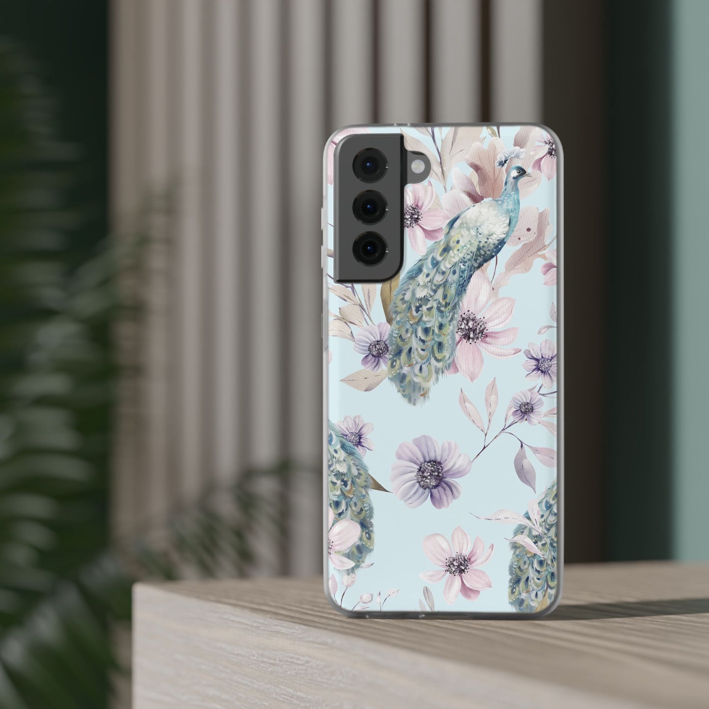 Peacock Floral Phone Case — Pastel Watercolor Bird Slim Case