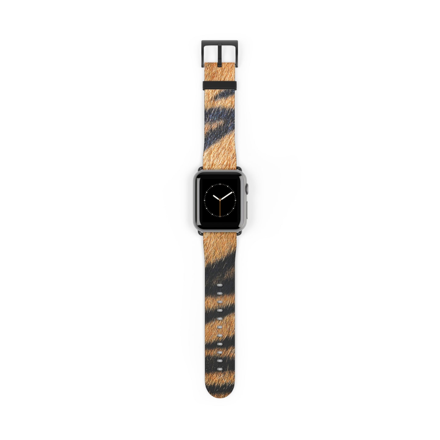 Tiger fur Apple Watch band with faux-leather strap, matte buckle, big cat pattern, stylish gift for him or her