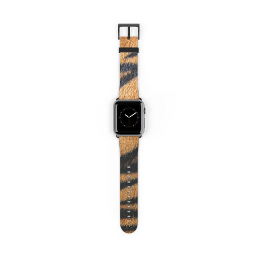 Tiger fur Apple Watch band with faux-leather strap, matte buckle, big cat pattern, stylish gift for him or her