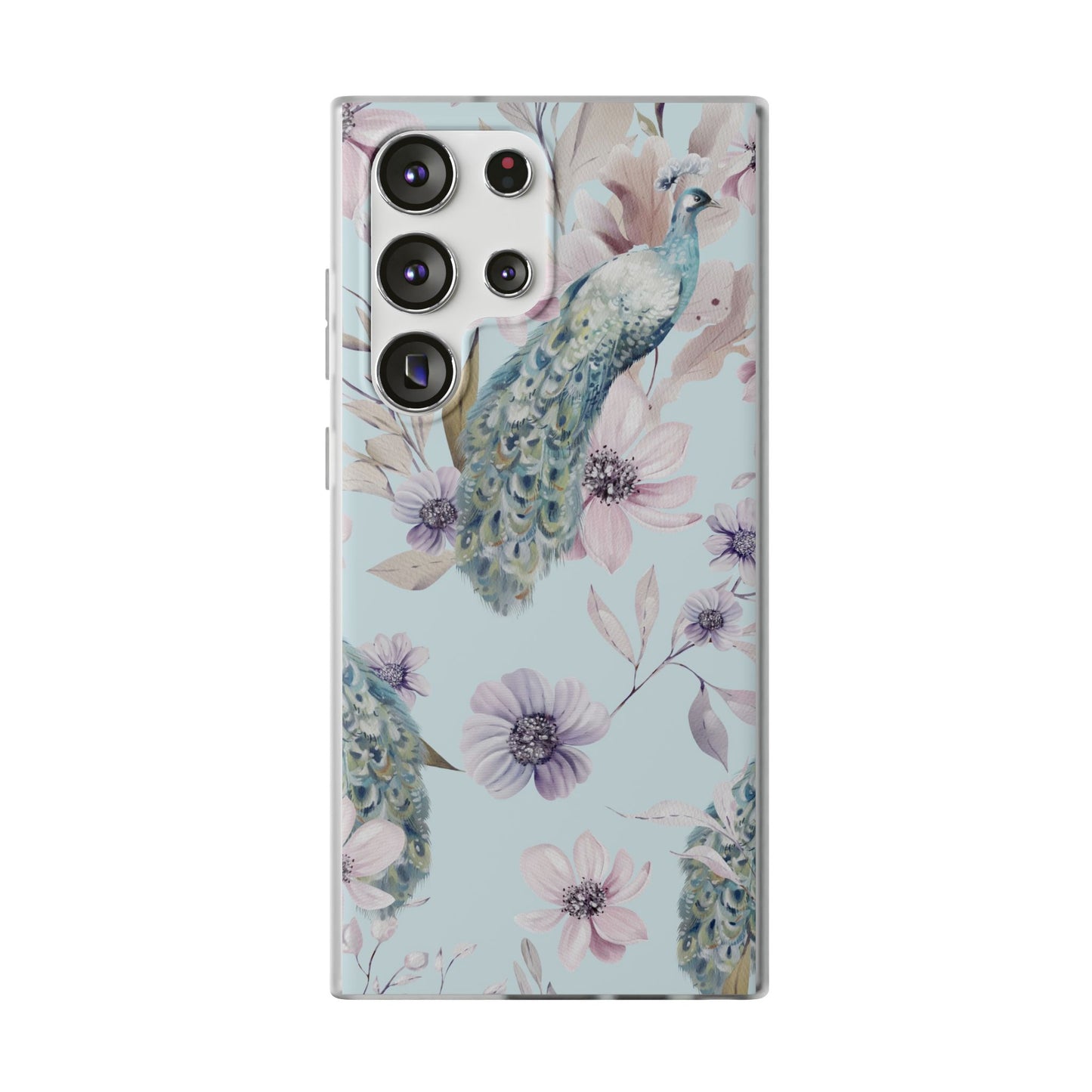 Pastel Peacock Watercolor Protective Flexi Case for Apple iPhone, Samsung Galaxy.