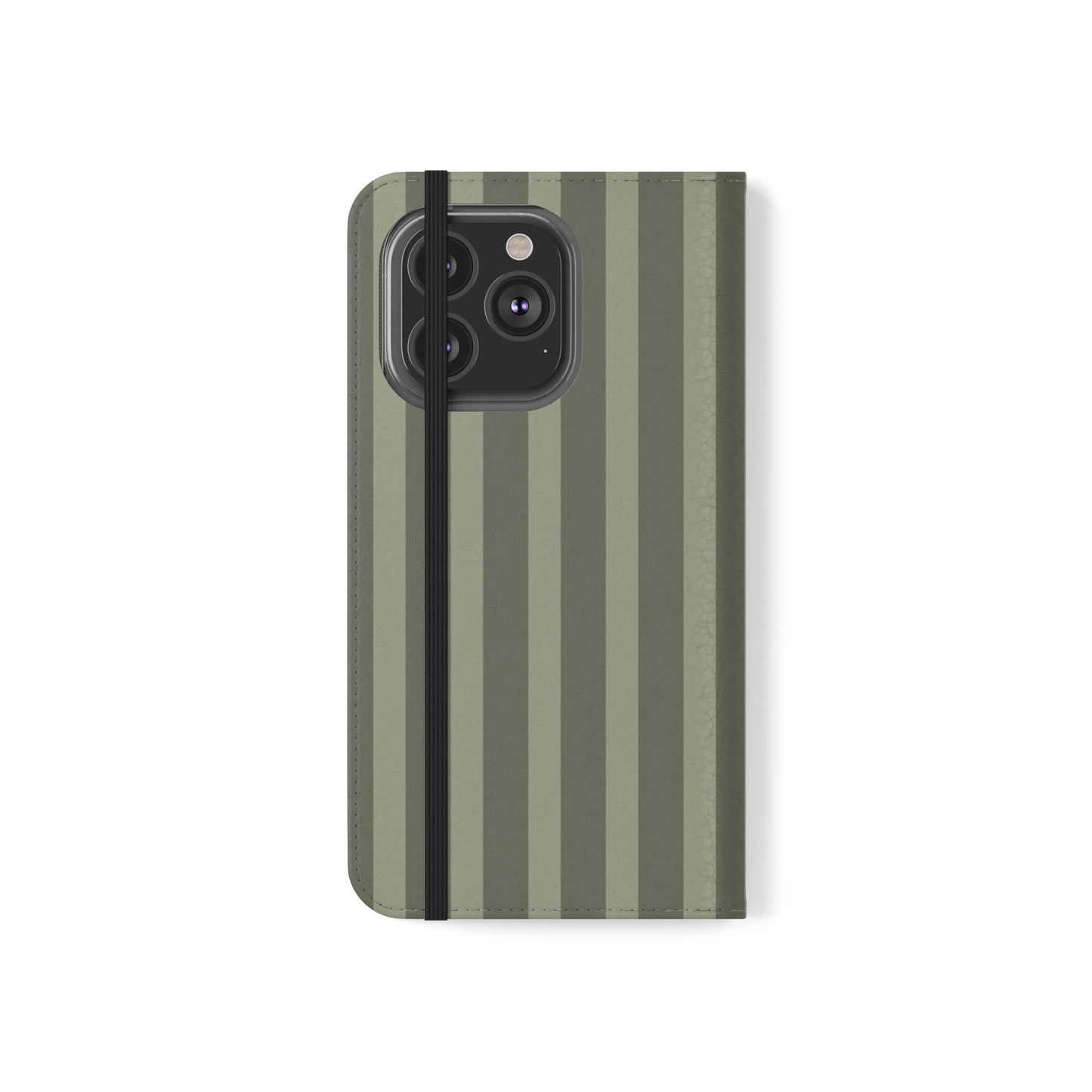 Olive Vertical Stripe Flip Phone Case — Wallet Cover with Card Slots