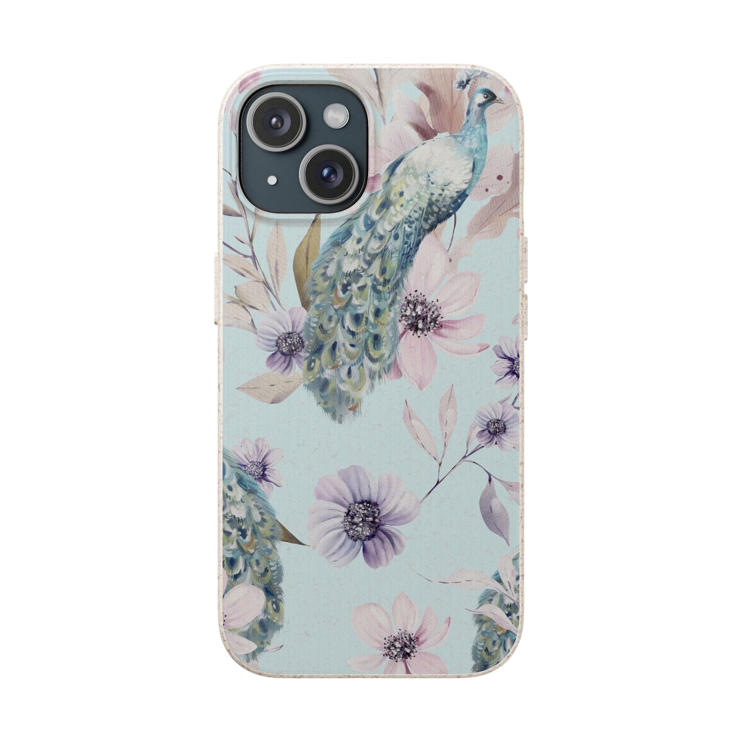 Peacock Floral Biodegradable Phone Case — Eco-Friendly Cover for Apple iPhone and Samsung Galaxy.