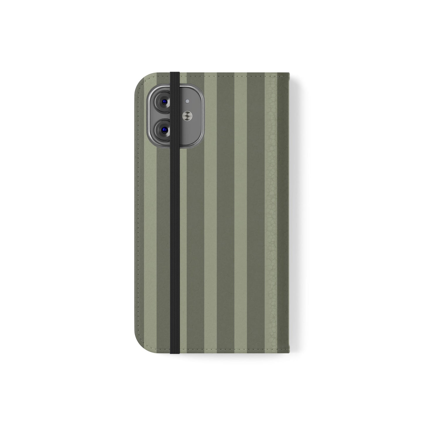 Olive Vertical Stripe Flip Phone Case — Wallet Cover with Card Slots