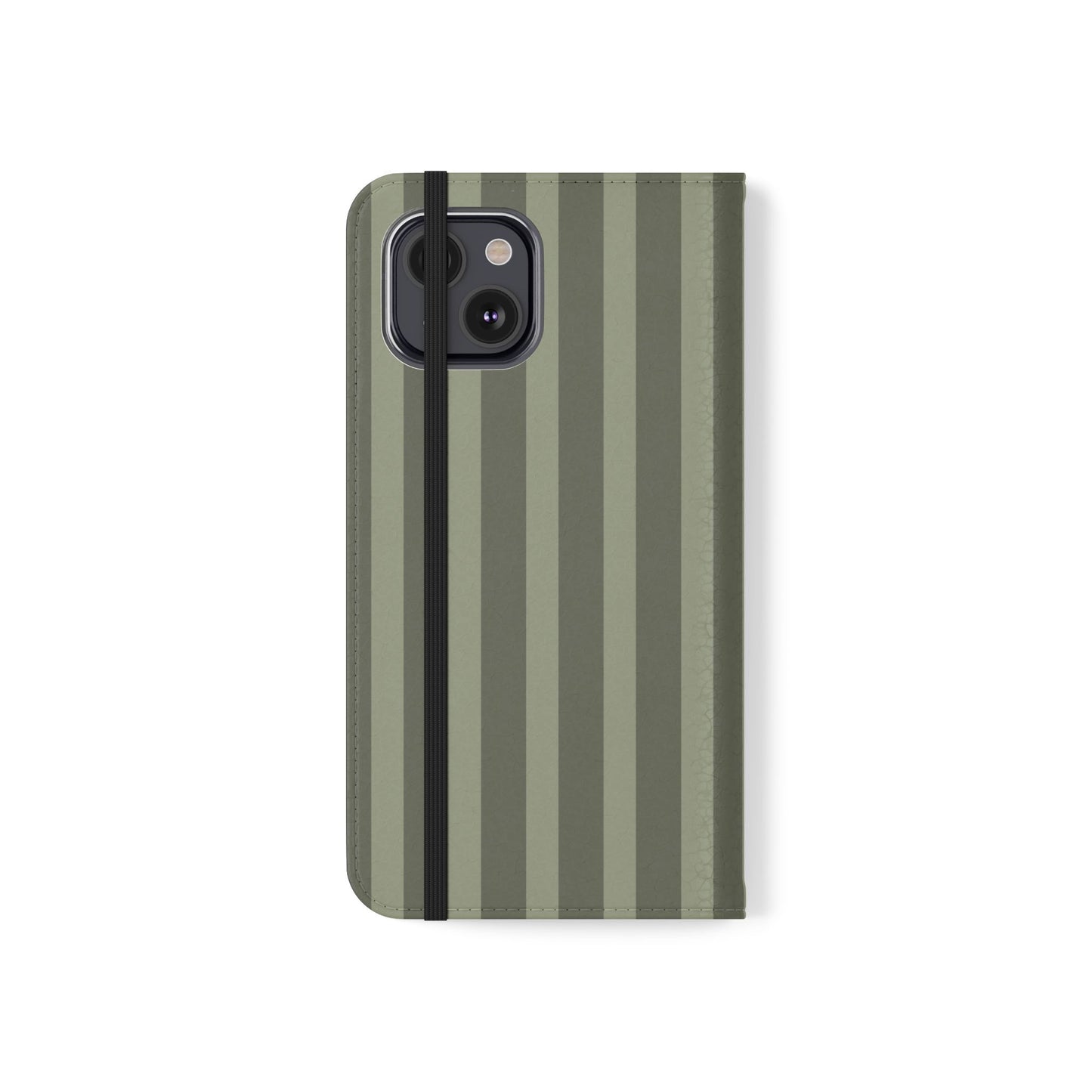 Olive Vertical Stripe Flip Phone Case — Wallet Cover with Card Slots
