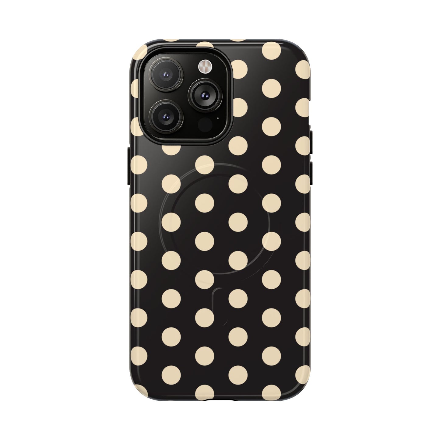 Polka Dot Magnetic Phone Case – Black & Cream Retro Spot Pattern