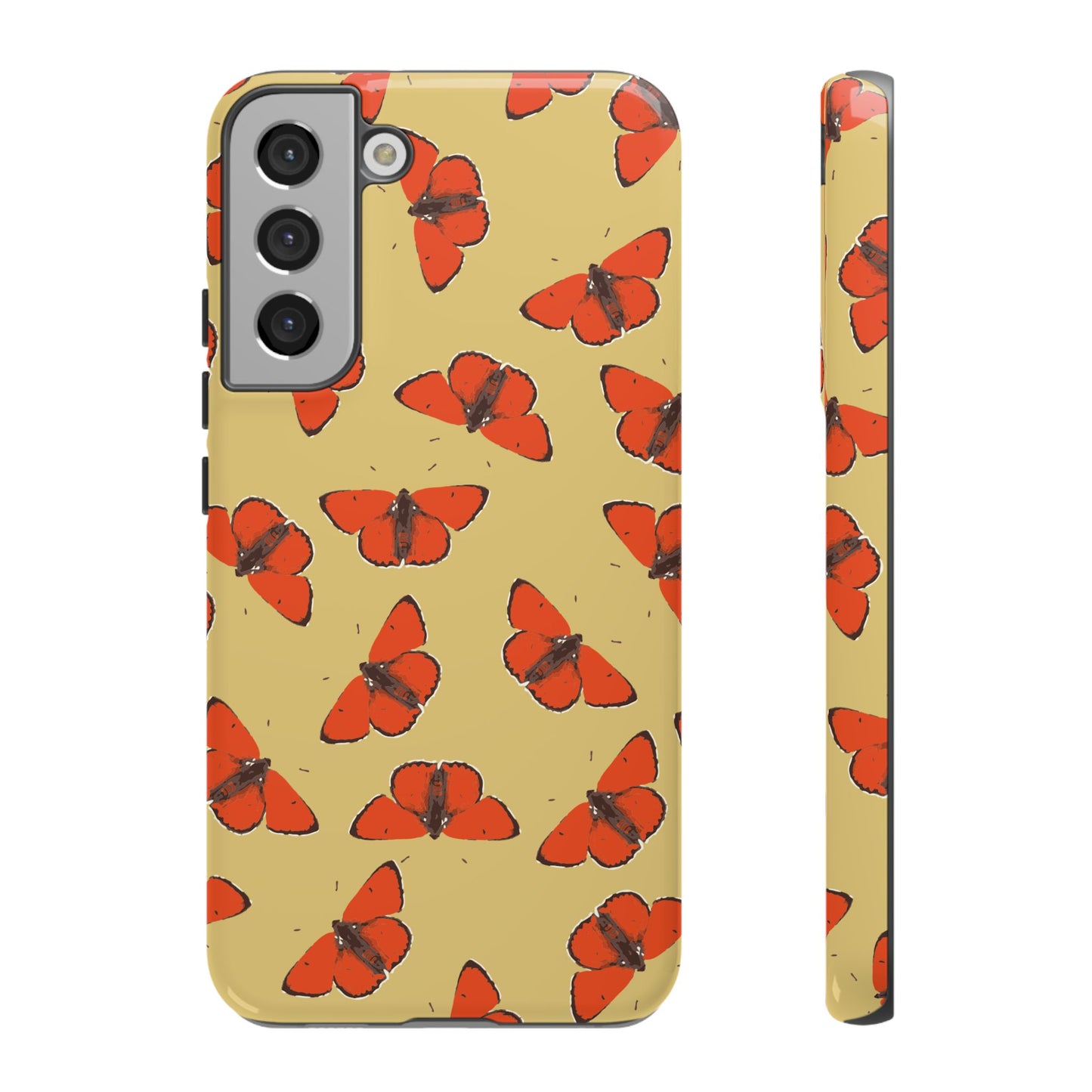 Red Butterfly Pattern Tough Phone Case — Retro Butterflies on Yellow