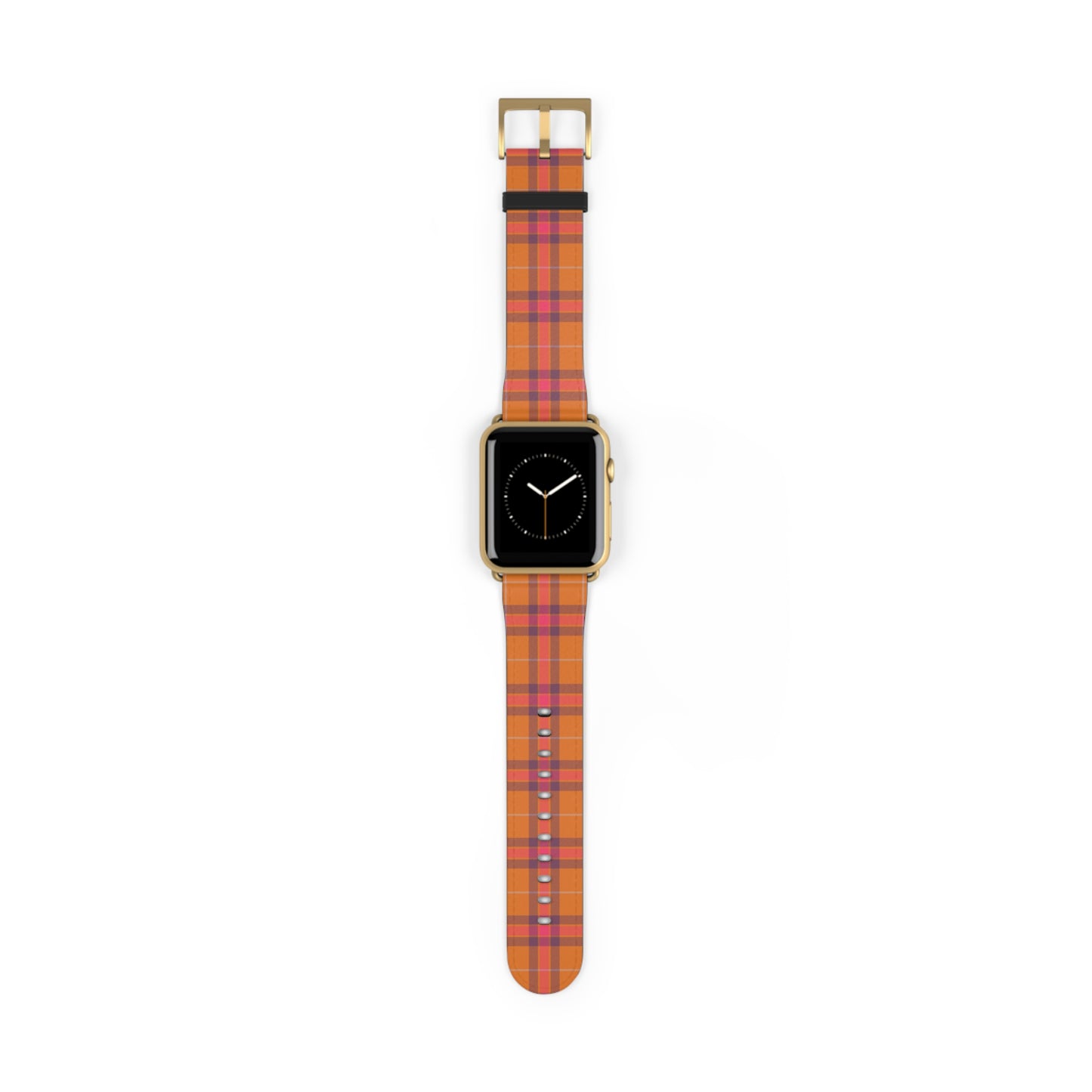 Orange plaid watch band for Apple Watch, autumn tartan strap, cozy accessory with stainless steel buckle, fall style