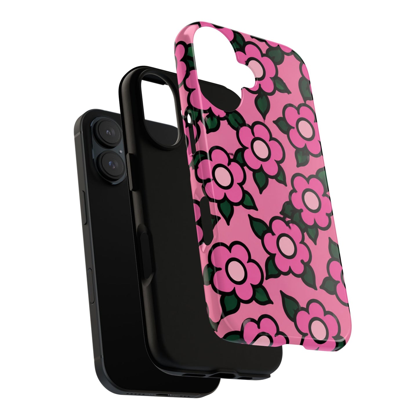 Pink Floral Tough Phone Case — Cute Retro Flower Protective Cover