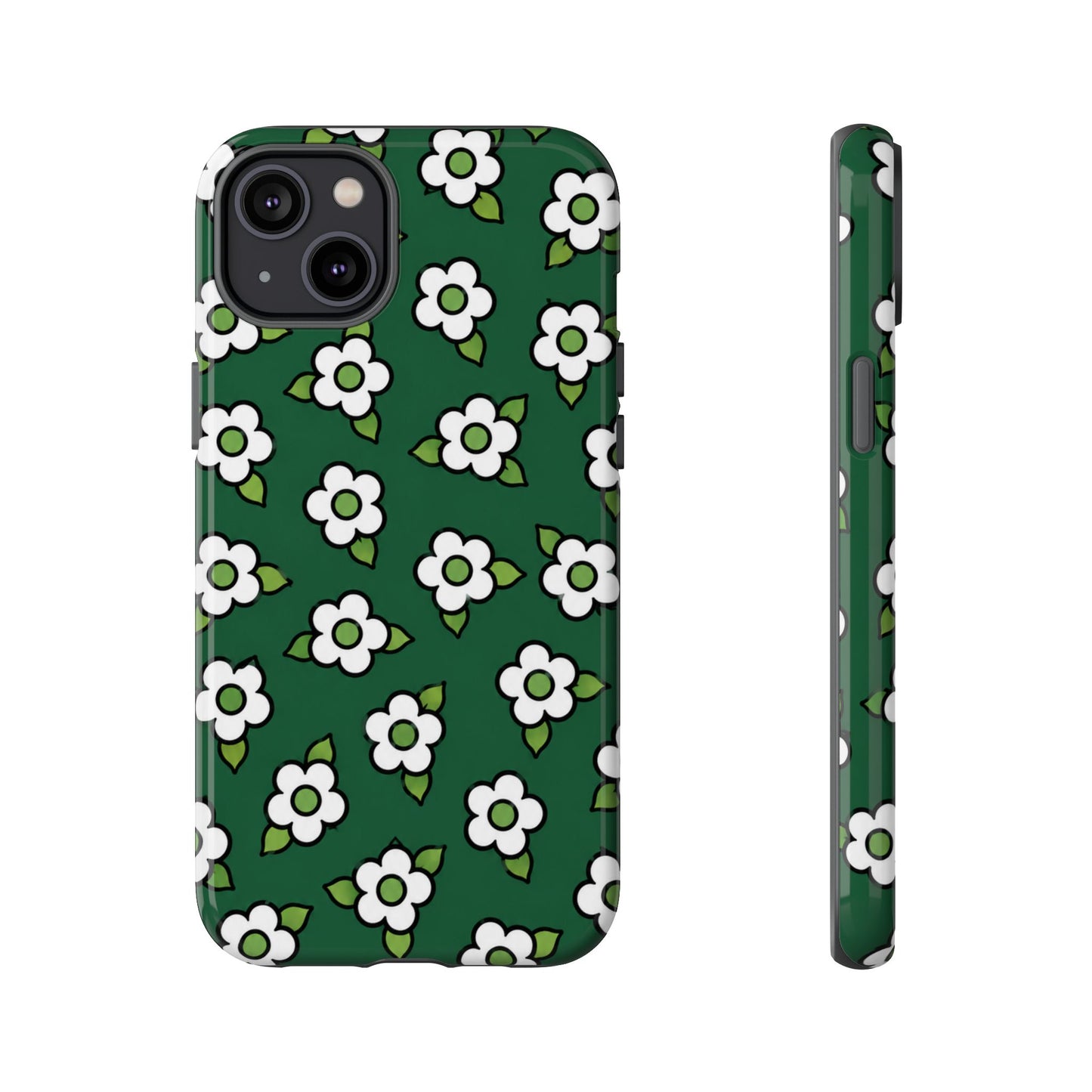 Floral Tough Case — Green White Daisy Protective Phone Cover