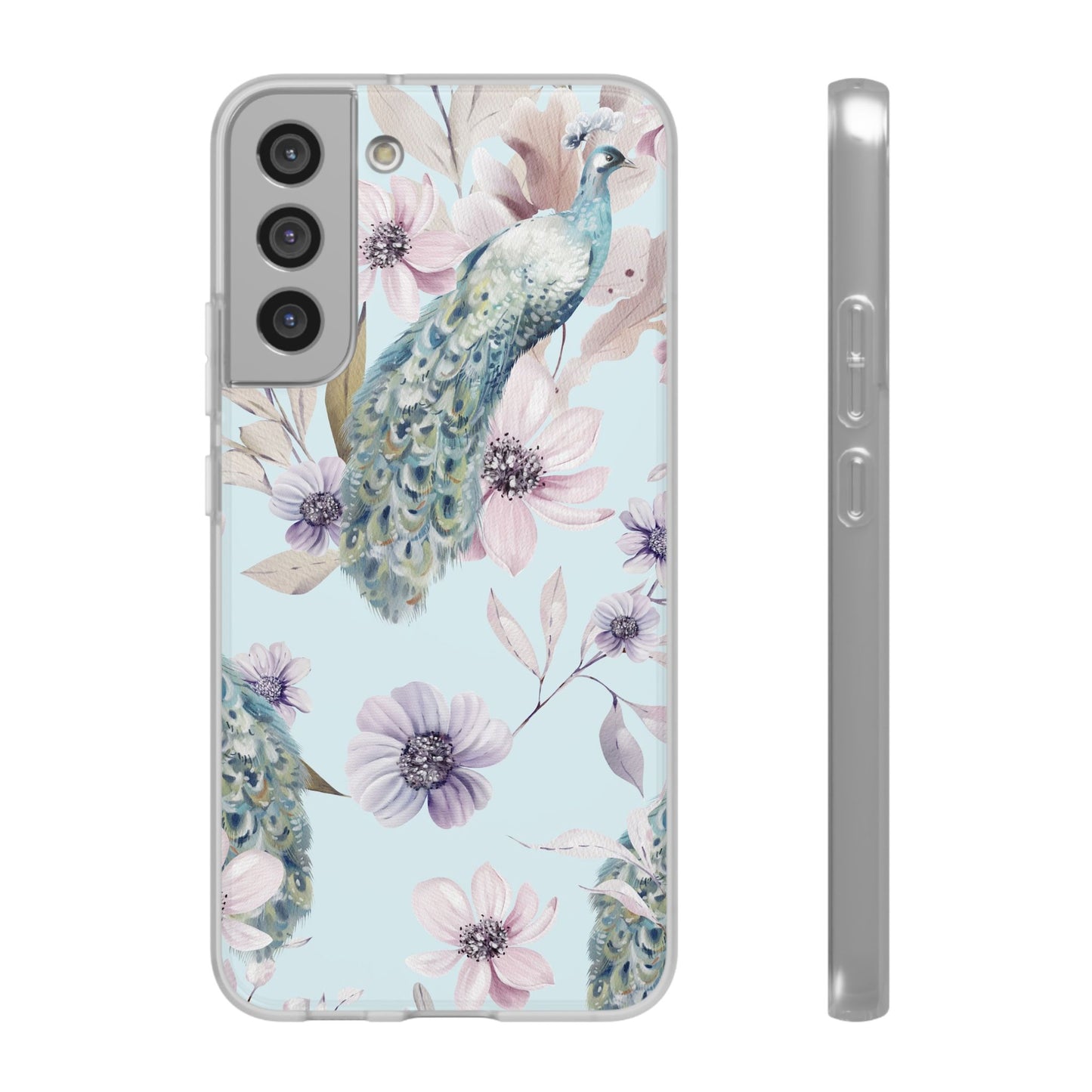 Pastel Peacock Watercolor Protective Flexi Case for Apple iPhone, Samsung Galaxy.
