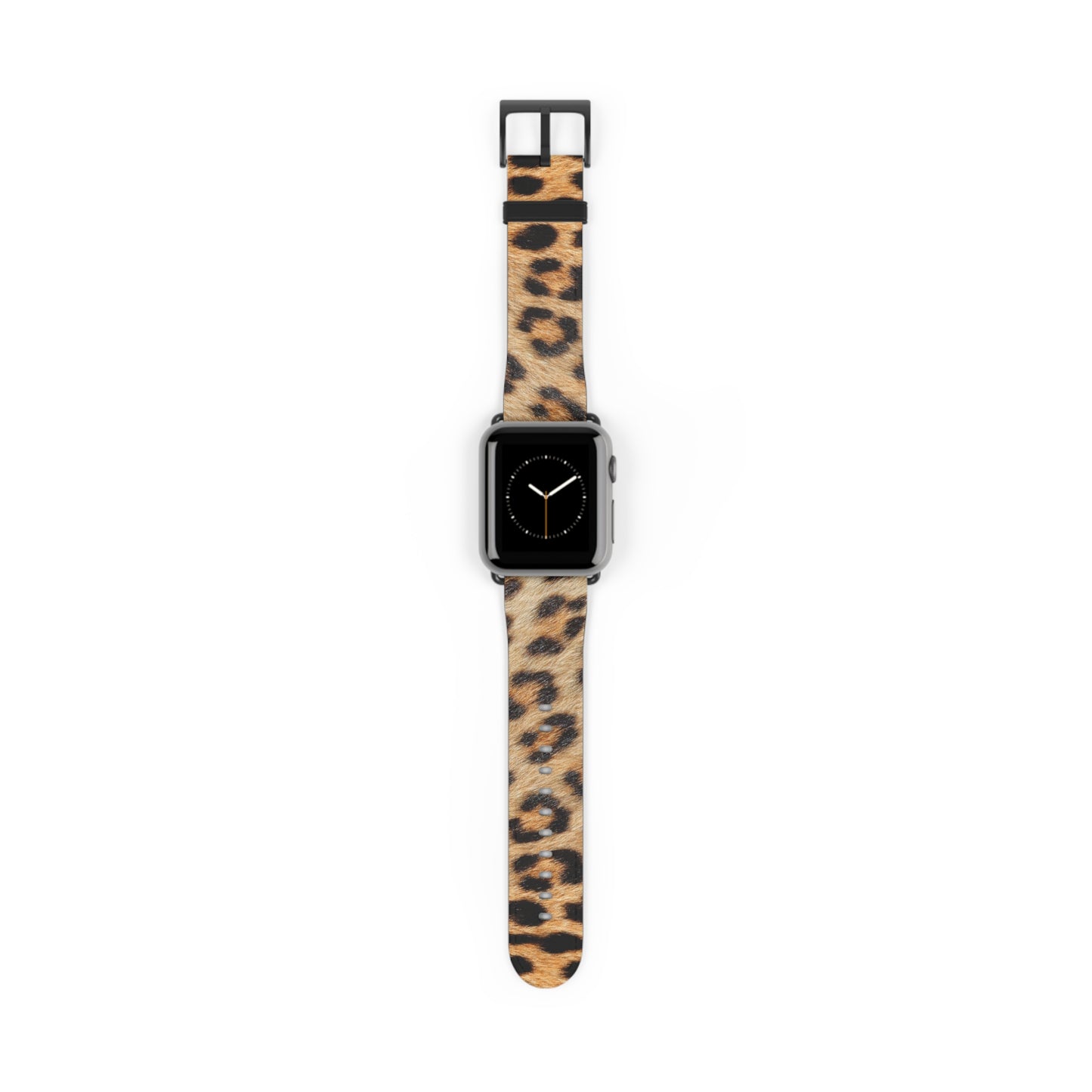 Leopard fur Apple Watch band in faux leather, big cat pattern, stylish gift for her, stainless steel buckle