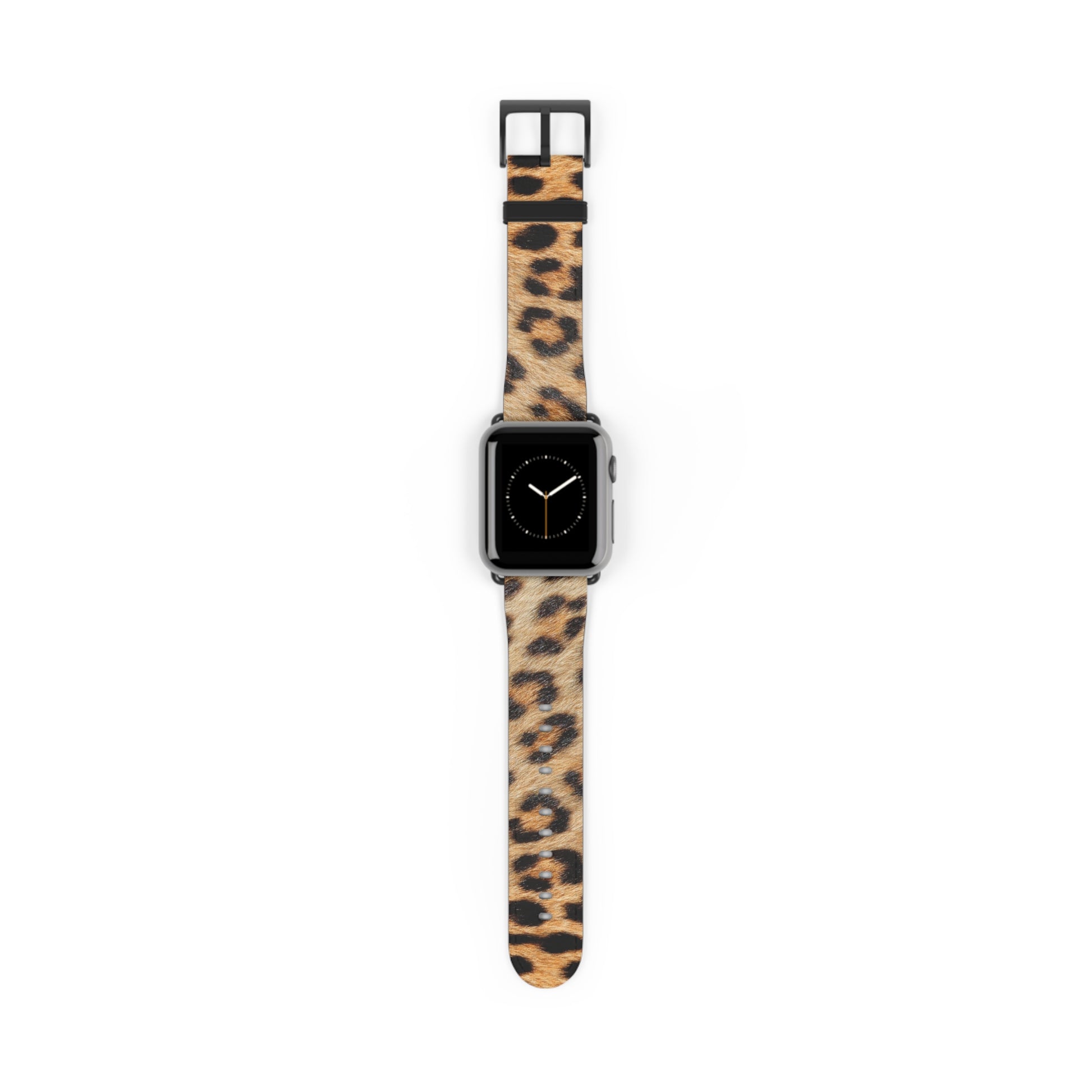 Leopard fur Apple Watch band in faux leather, big cat pattern, stylish gift for her, stainless steel buckle