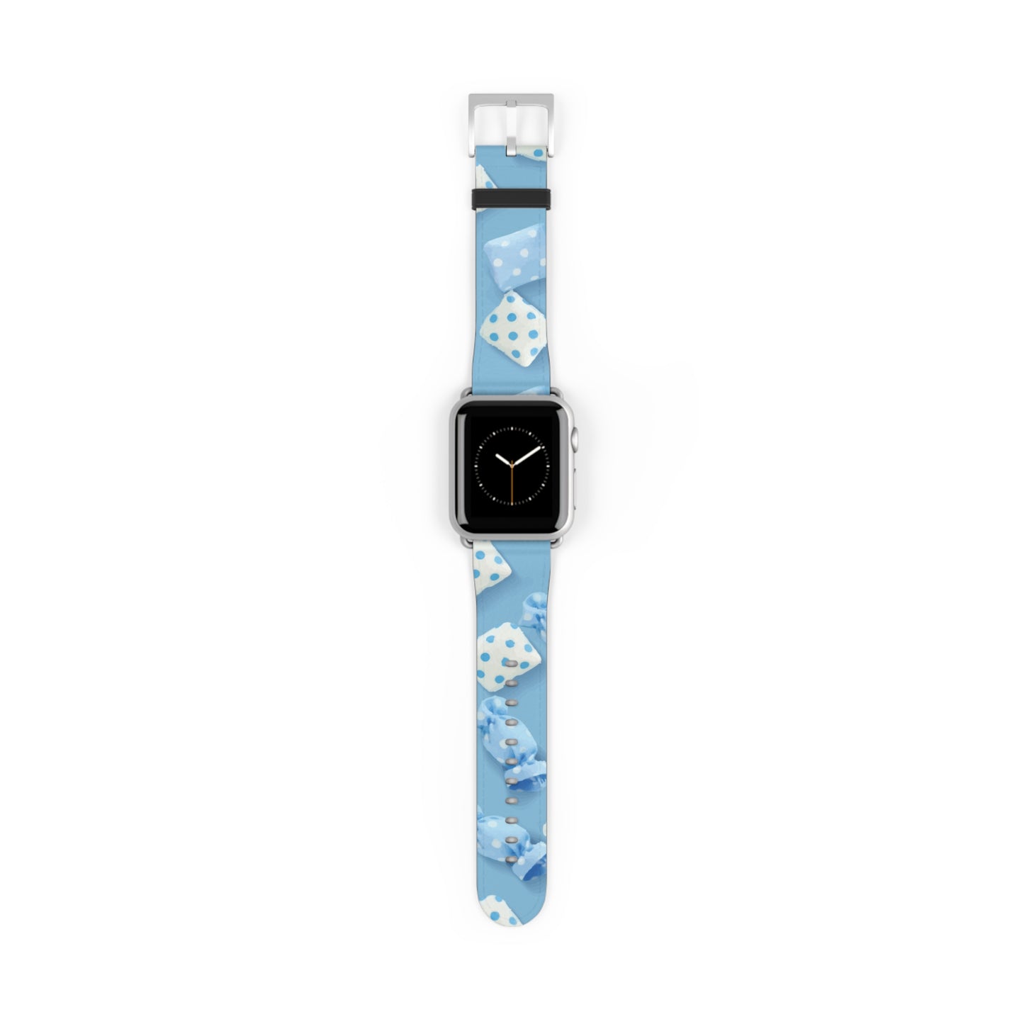 Apple Watch strap in pastel blue candy style, colorful accessory for everyday wear, faux-leather band with steel buckle