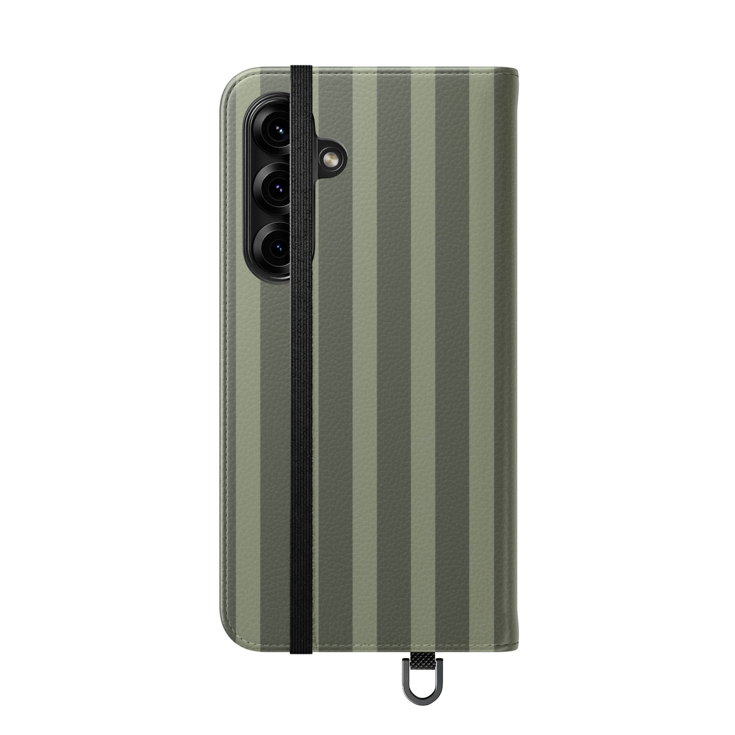 Olive Vertical Stripe Flip Phone Case — Wallet Cover with Card Slots