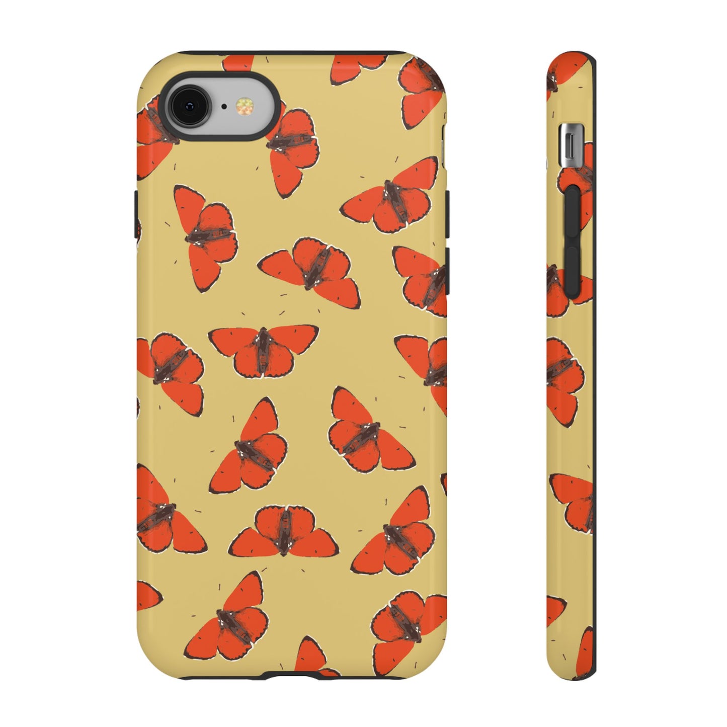 Red Butterfly Pattern Tough Phone Case — Retro Butterflies on Yellow