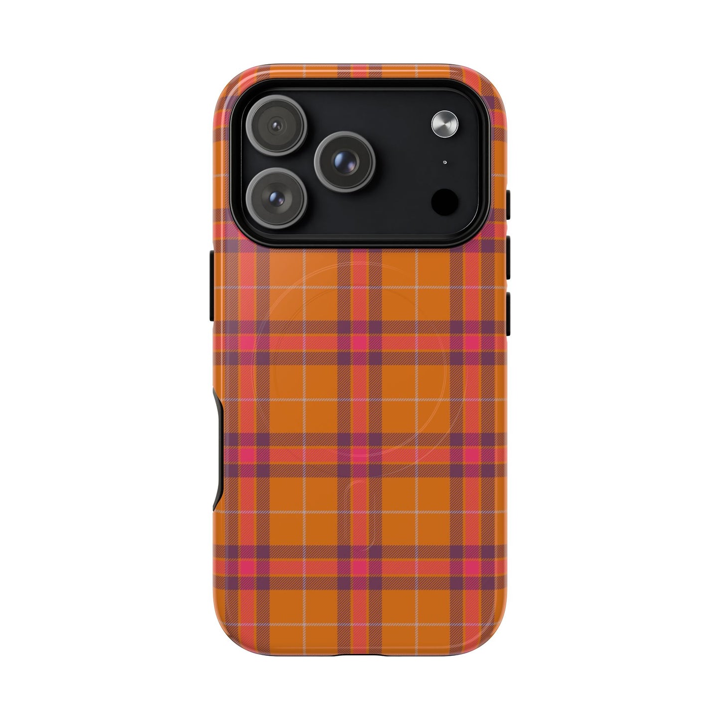 Tartan Magnetic Phone Case — Orange and Red Plaid Tough Protective MagSafe Case