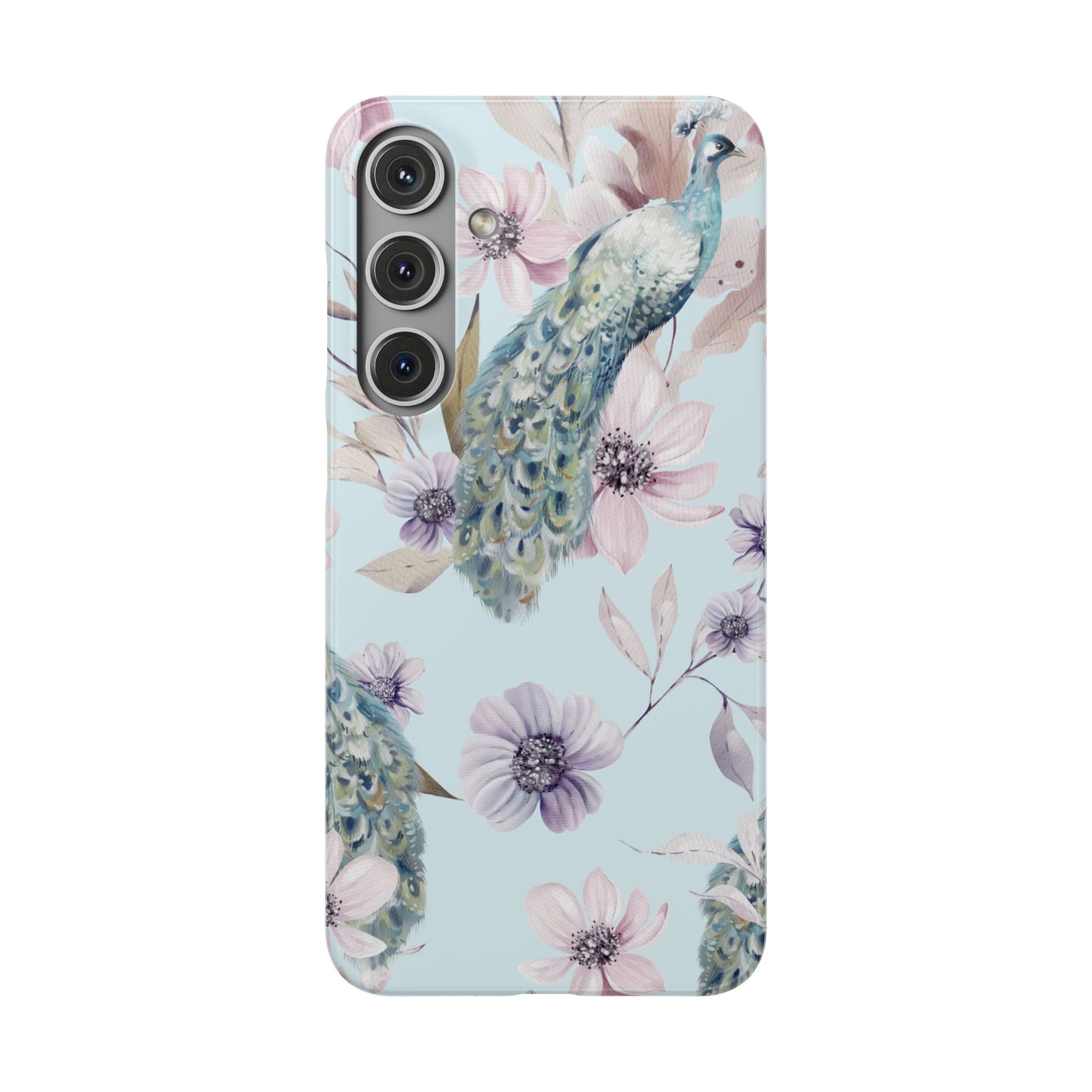 Watercolour Pastel Peacock Floral Snap Phone Case for Apple iPhone and Samsung Galaxy.