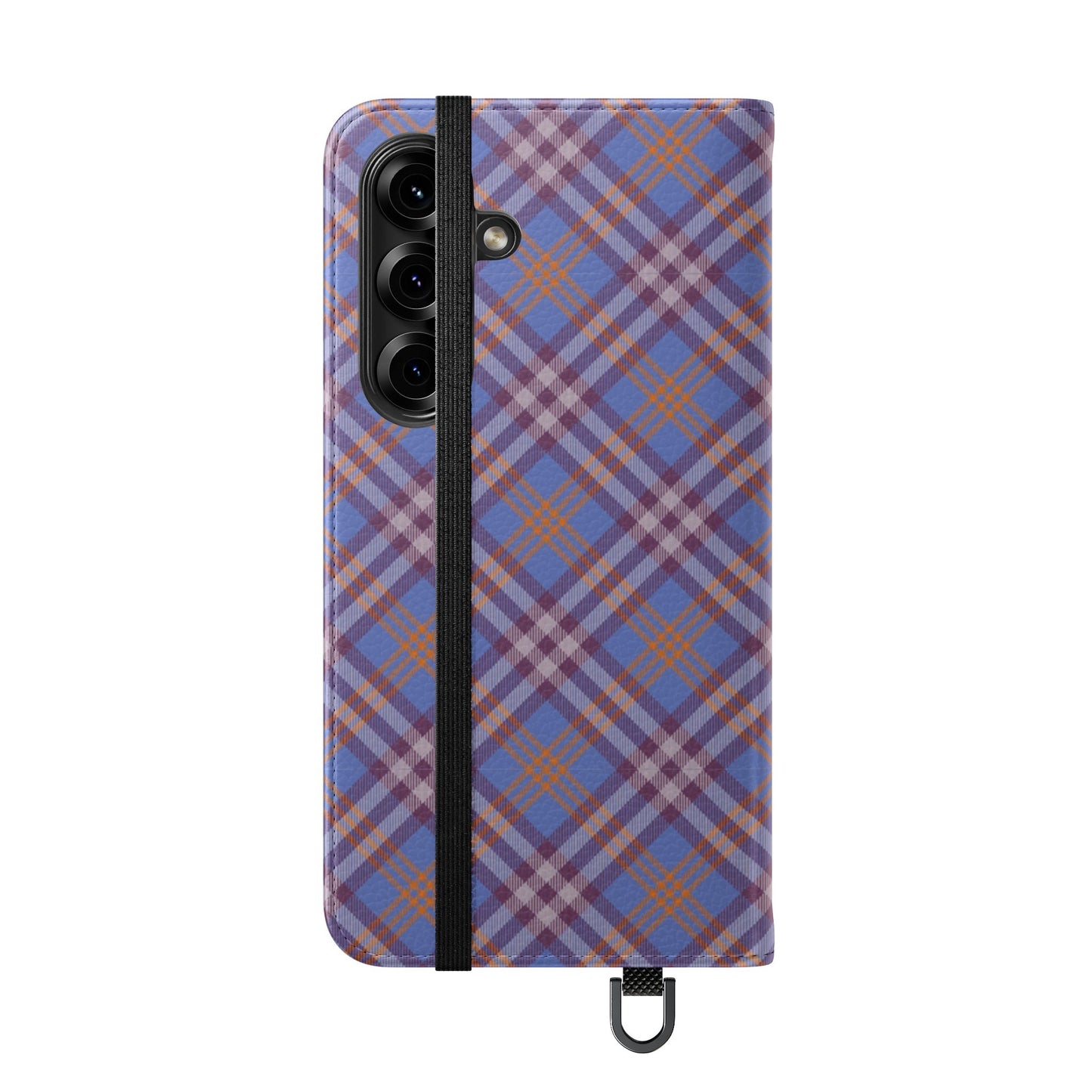 Tartan Flip Phone Case — Violet & Orange Plaid Wallet Cover