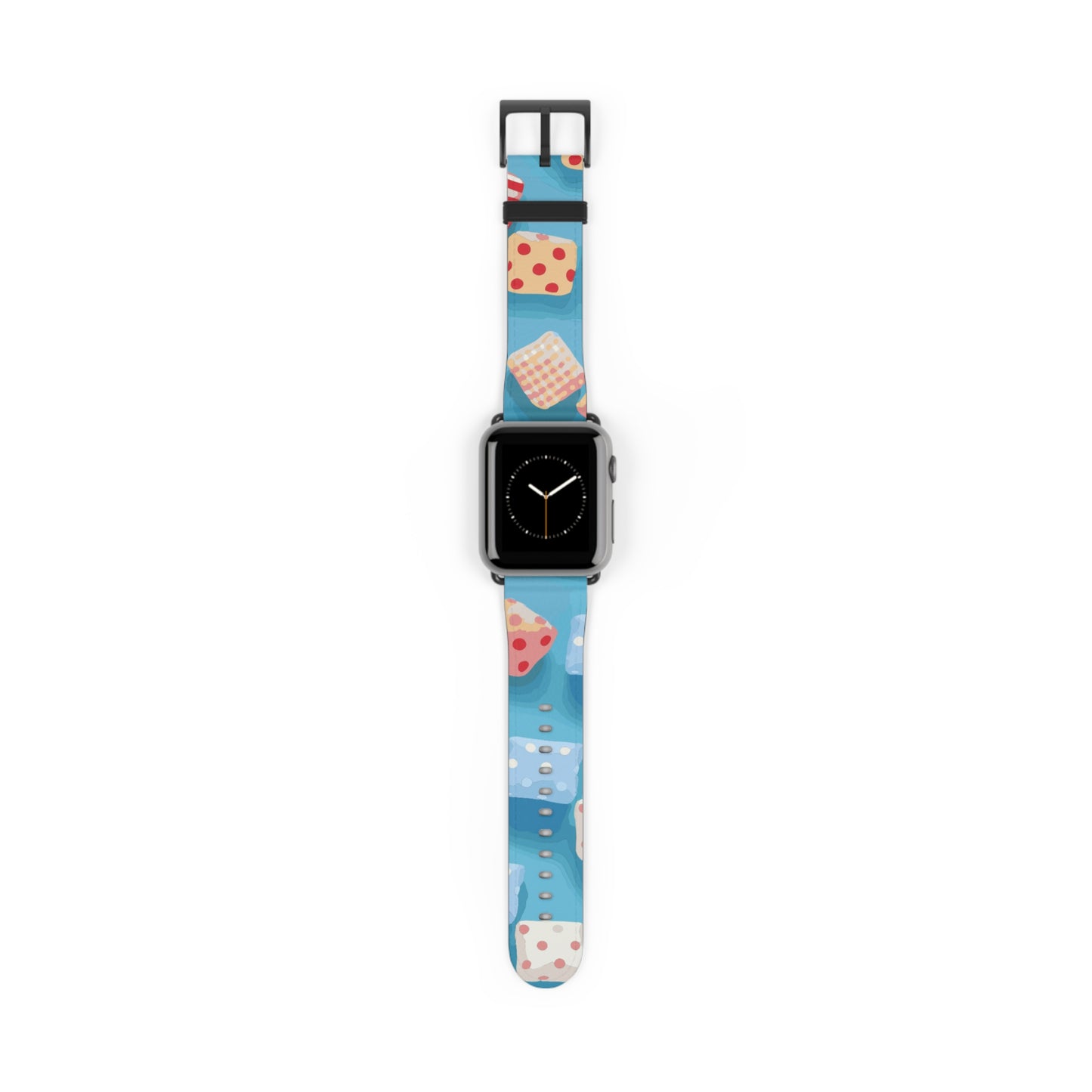 Apple Watch strap in colourful candy style, bright chequered pattern, fun accessory for everyday wear, faux-leather band