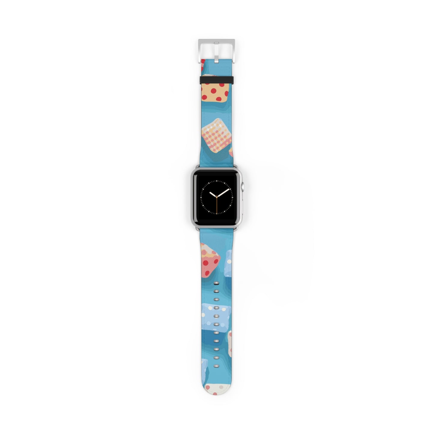 Apple Watch strap in colourful candy style, bright chequered pattern, fun accessory for everyday wear, faux-leather band