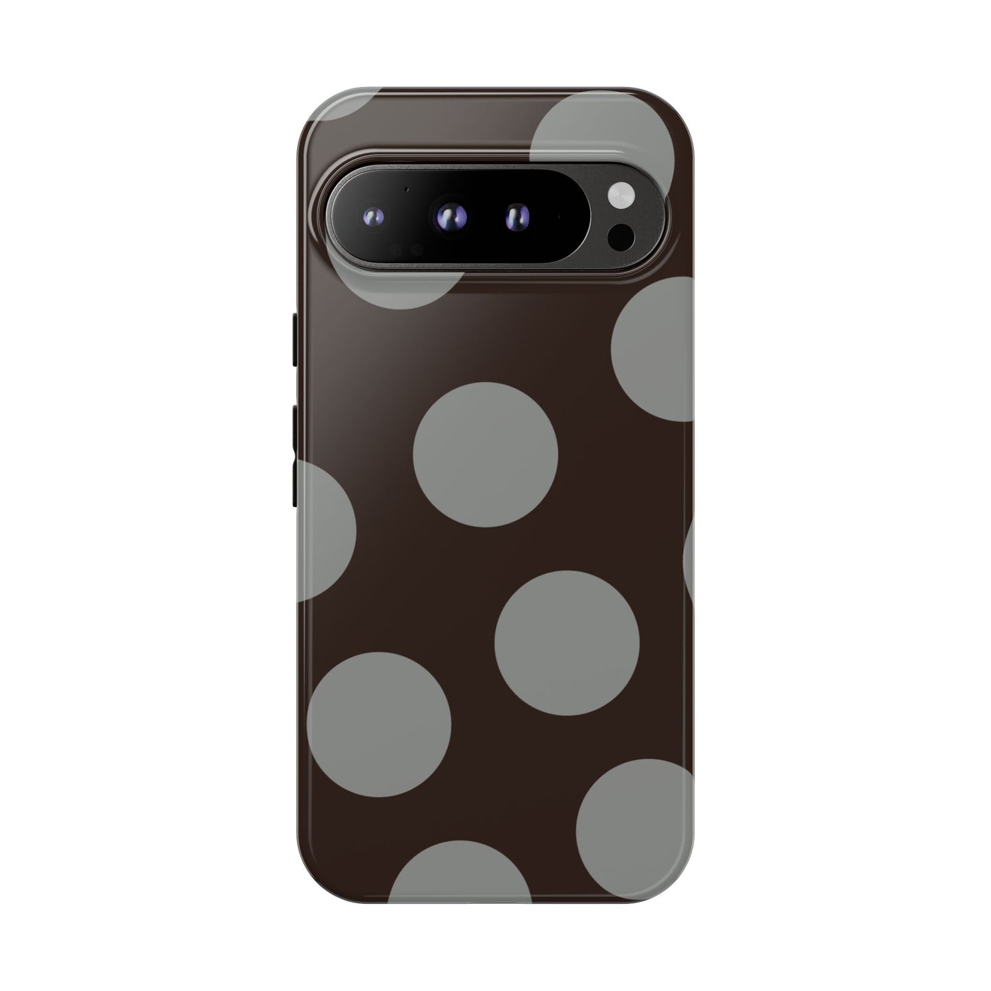 Polka Dot Tough Phone Case – Brown & Gray Retro Dot Protective Cover