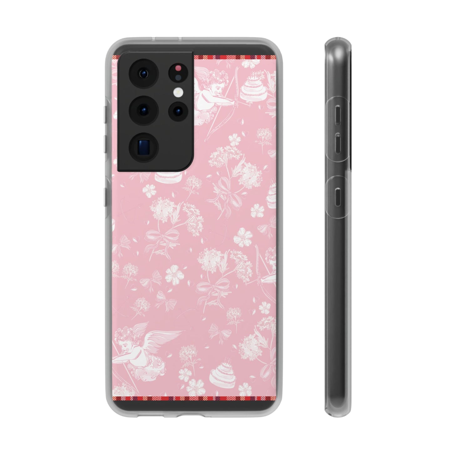 Pink Floral Cherub Flexi Phone Case for Apple iPhone and Samsung Galaxy.