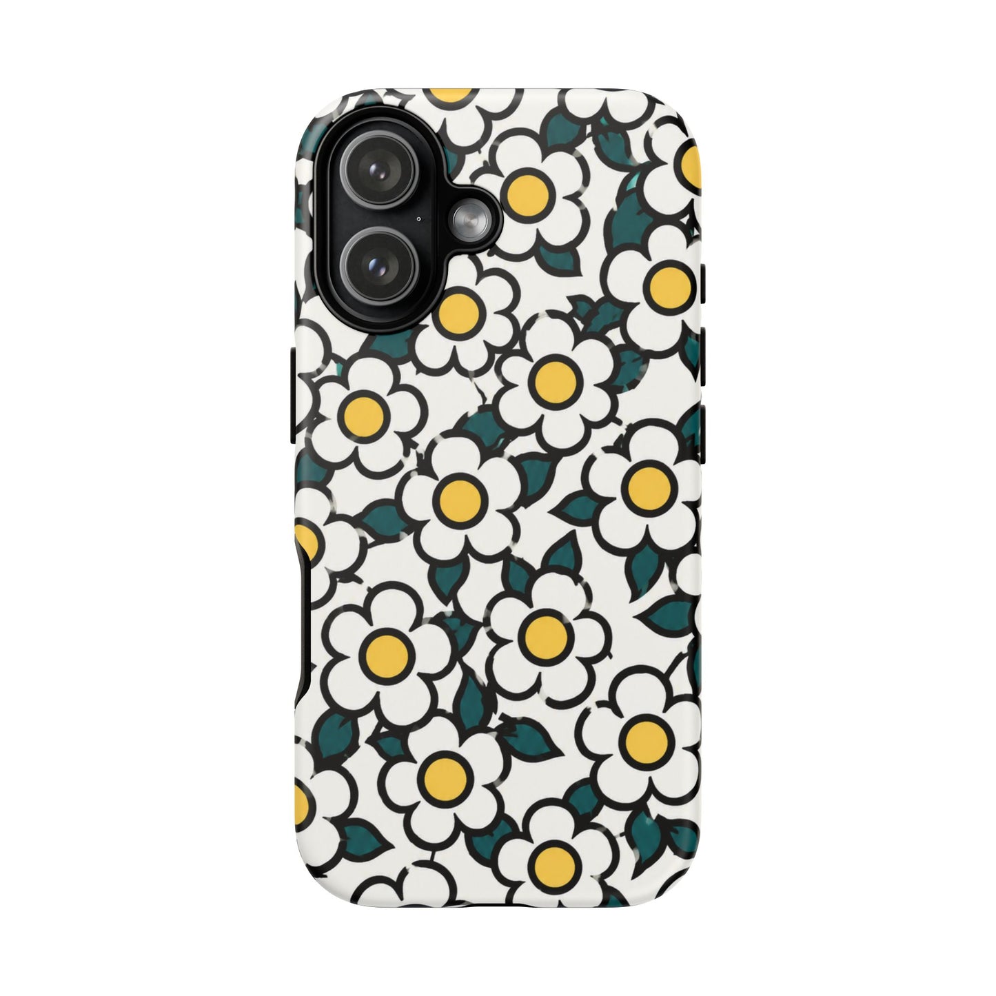 Floral Daisy Tough Phone Case — Retro White & Yellow Protective Cover