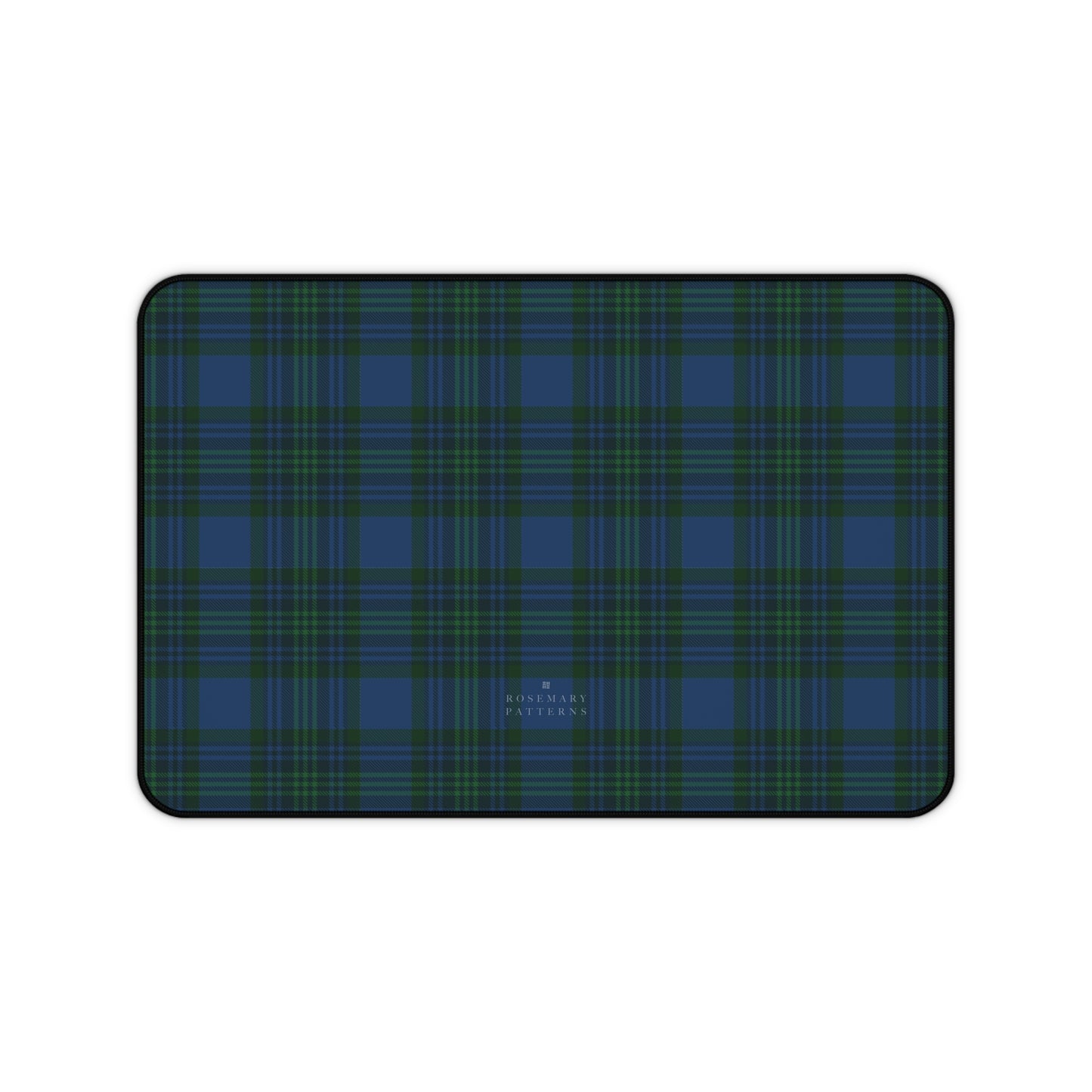 Plaid desk mat in blue green tartan, stylish computer desk mat for home office, anti-slip, hemmed edges