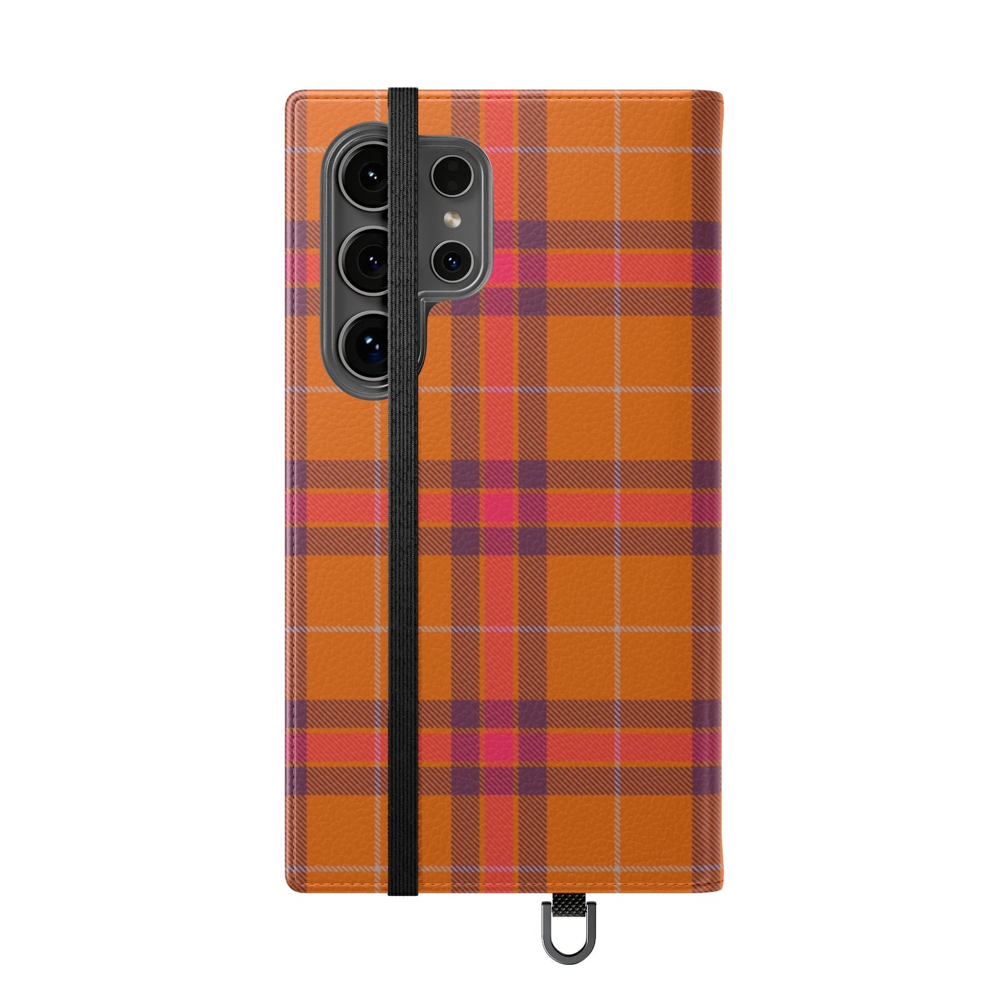 Tartan Flip Phone Case — Orange, Purple & Red Plaid Wallet Cover