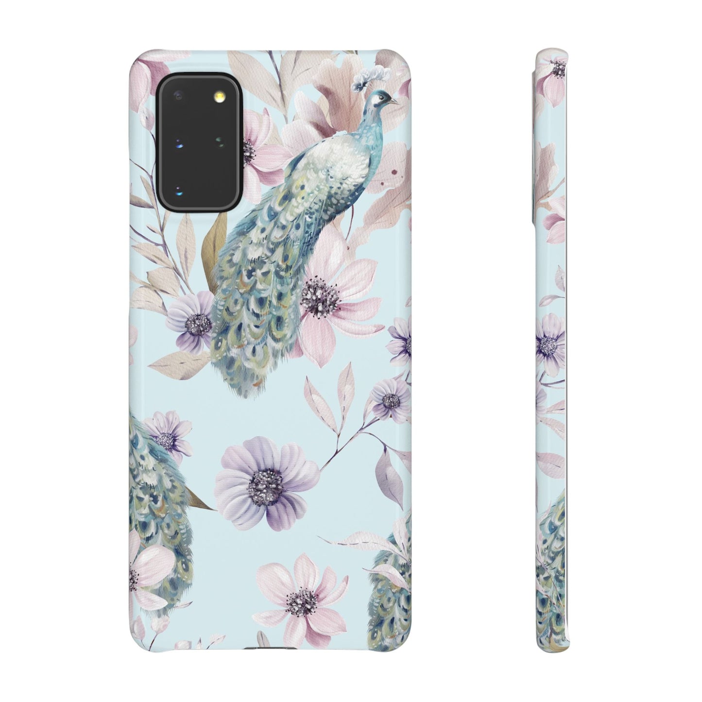 Watercolour Pastel Peacock Floral Snap Phone Case for Apple iPhone and Samsung Galaxy.
