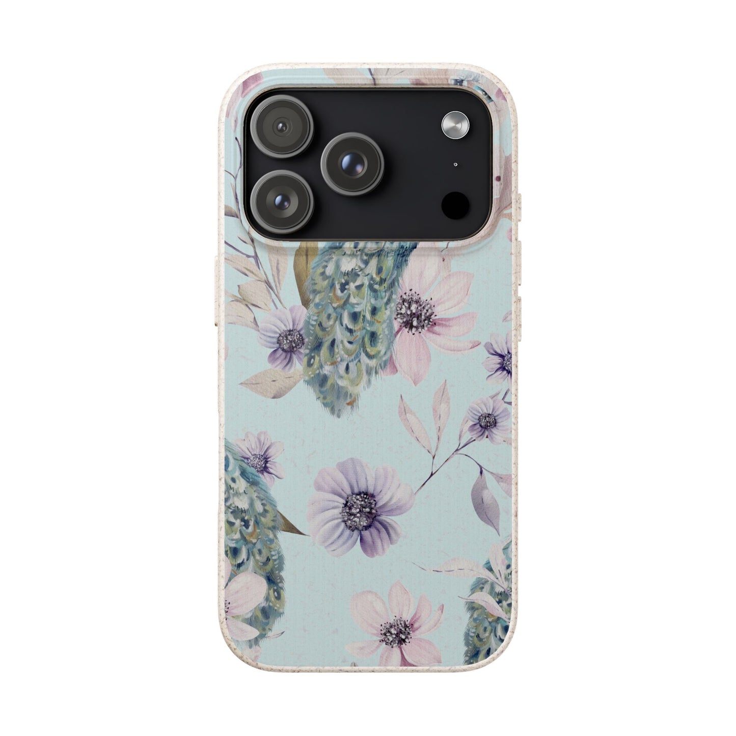 Peacock Floral Biodegradable Phone Case — Eco-Friendly Cover for Apple iPhone and Samsung Galaxy.
