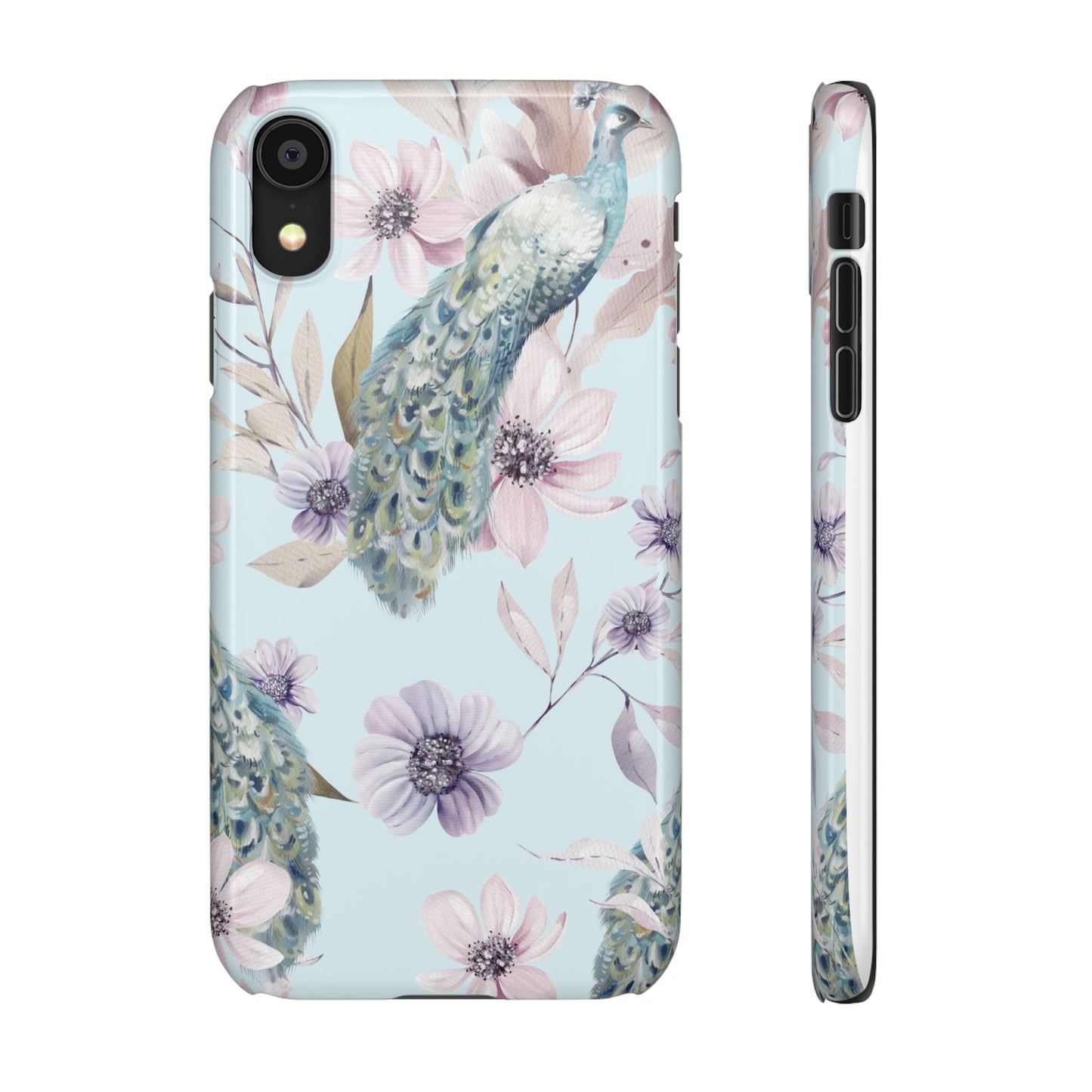 Watercolour Pastel Peacock Floral Snap Phone Case for Apple iPhone and Samsung Galaxy.
